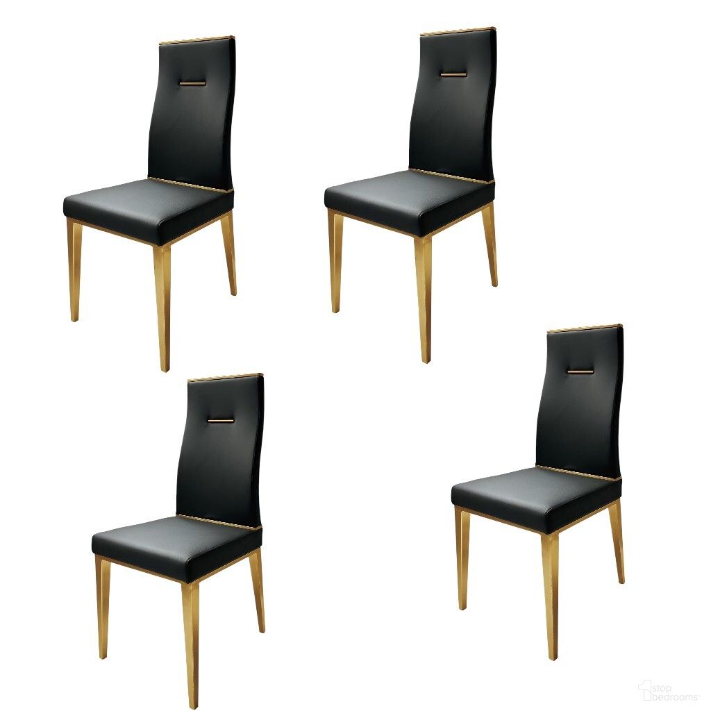 The appearance of Upholstered Faux Leather Dining Side Chairs Set of 4 In Black and Gold designed by Homeroots in the modern / contemporary interior design. This black and gold piece of furniture was selected by 1StopBedrooms from to add a touch of cosiness and style into your home. Sku: 553992. Material: Faux Leather. Chair Type: Side Chair.