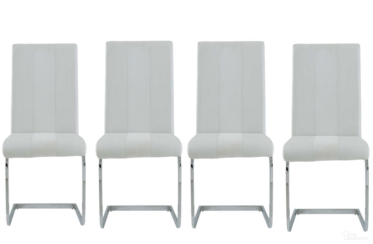 The appearance of Upholstered Faux Leather Dining Side Chairs Set of 4 In White and Silver designed by Homeroots in the modern / contemporary interior design. This white and silver piece of furniture was selected by 1StopBedrooms from to add a touch of cosiness and style into your home. Sku: 383964. Material: Faux Leather. Chair Type: Side Chair.