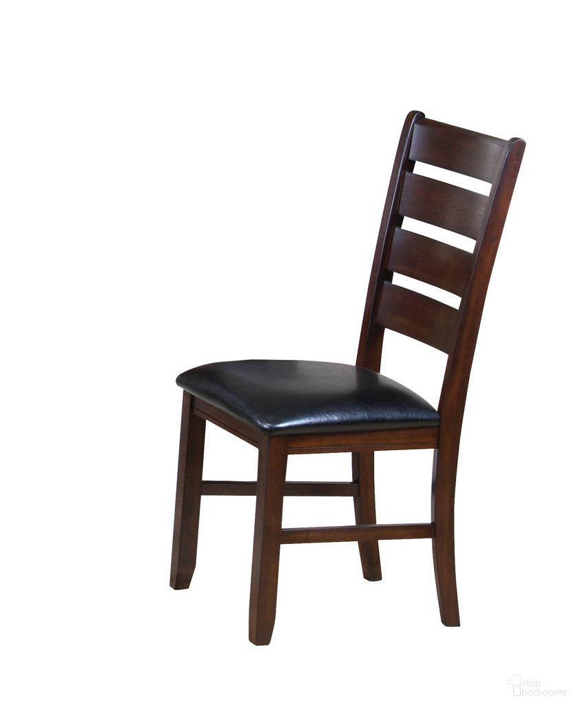 Upholstered Faux Leather Slat Back Dining Side Chairs Set of 2 In Dark Brown and Black