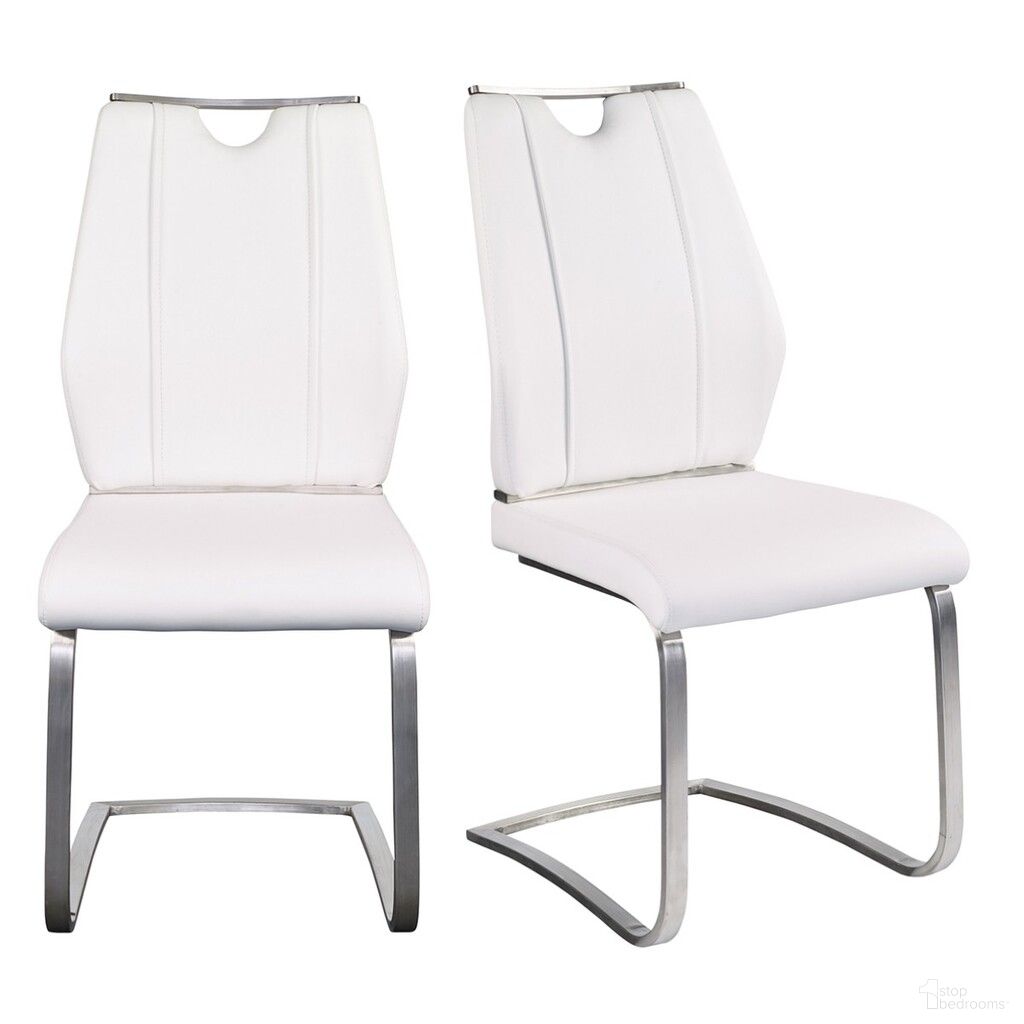 The appearance of Upholstered Leather Dining Side Chairs Set of 2 In White and Silver designed by Homeroots in the modern / contemporary interior design. This white and silver piece of furniture  was selected by 1StopBedrooms from  to add a touch of cosiness and style into your home. Sku: 400714. Material: Genuine Leather. Chair Type: Side Chair.