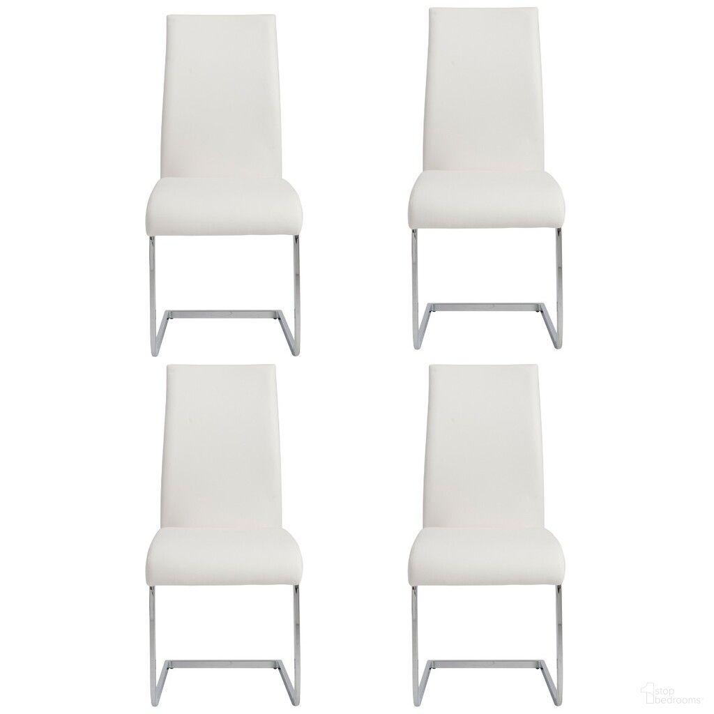 The appearance of Upholstered Leather Dining Side Chairs Set of 4 In White and Silver designed by Homeroots in the modern / contemporary interior design. This white and silver piece of furniture  was selected by 1StopBedrooms from  to add a touch of cosiness and style into your home. Sku: 400668. Material: Genuine Leather. Chair Type: Side Chair.