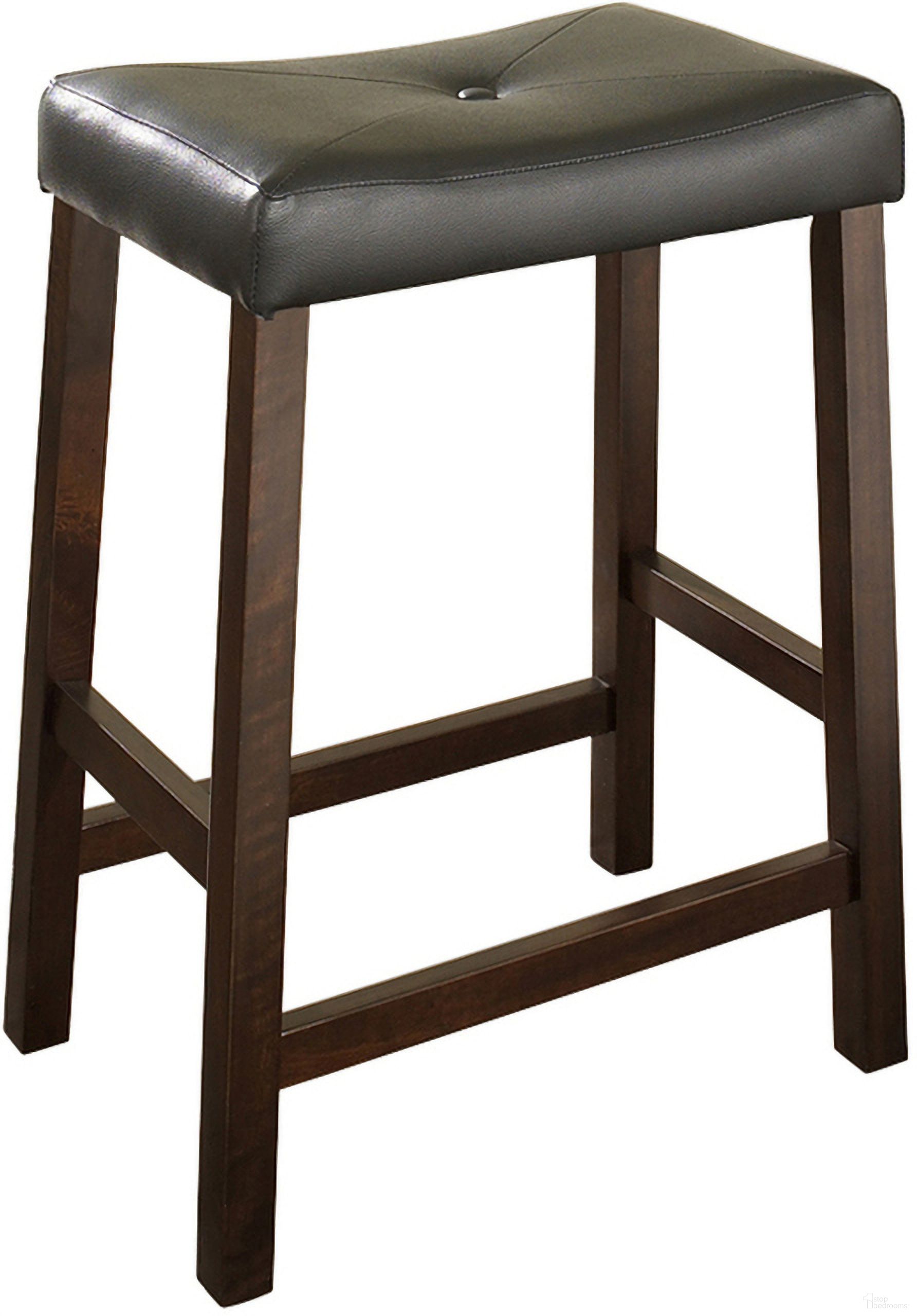 The appearance of Upholstered Saddle Seat 2 Piece Counter Height Barstool Set In Black and Mahogany designed by Crosley Brands in the traditional interior design. This black and mahogany piece of furniture was selected by 1StopBedrooms from Saddle Seat Collection to add a touch of cosiness and style into your home. Sku: CF500224-MA. Material: Solid Pine Wood.