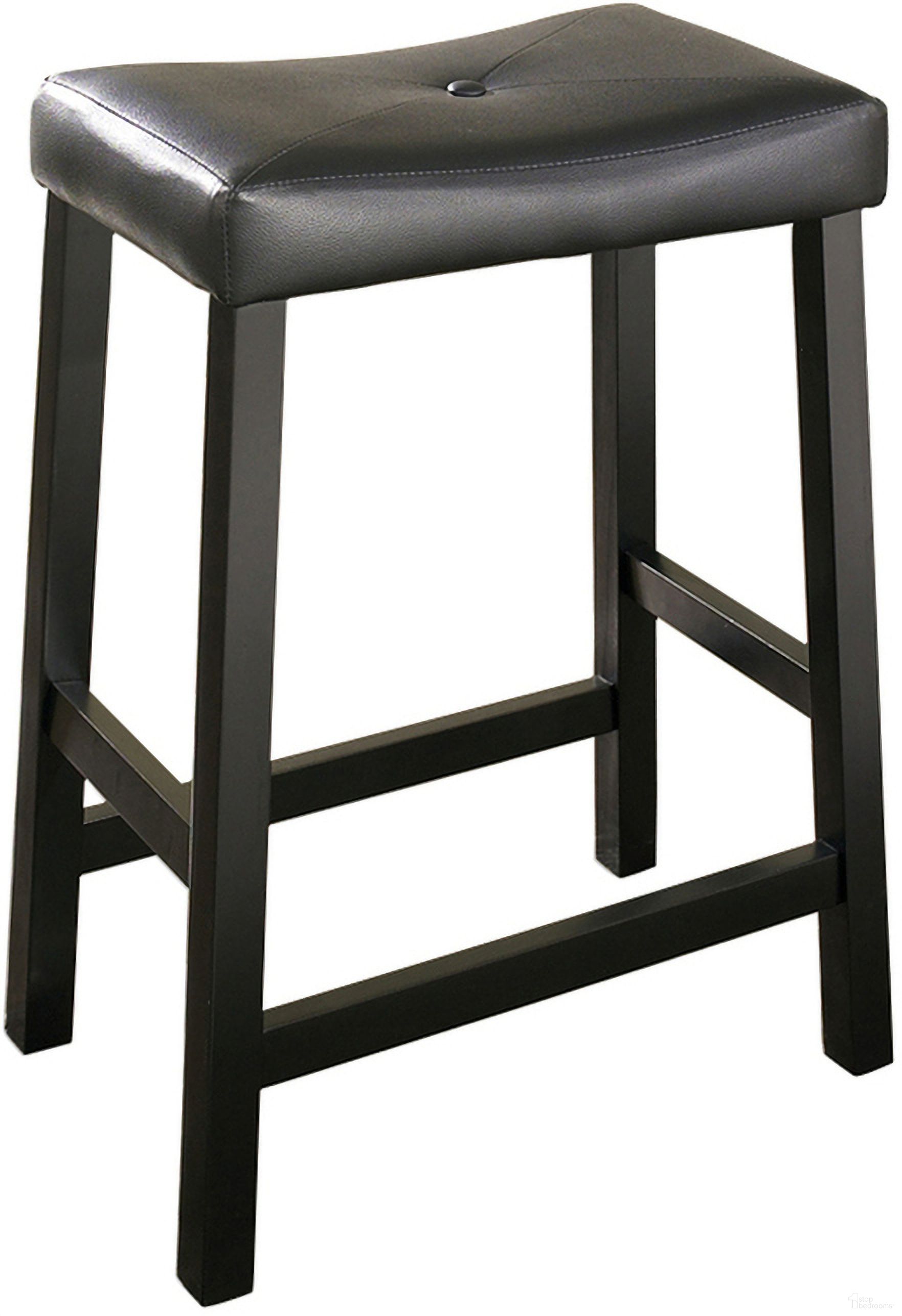 The appearance of Upholstered Saddle Seat 2 Piece Counter Height Barstool Set In Black designed by Crosley Brands in the traditional interior design. This black piece of furniture was selected by 1StopBedrooms from Saddle Seat Collection to add a touch of cosiness and style into your home. Sku: CF500224-BK. Material: Solid Pine Wood.