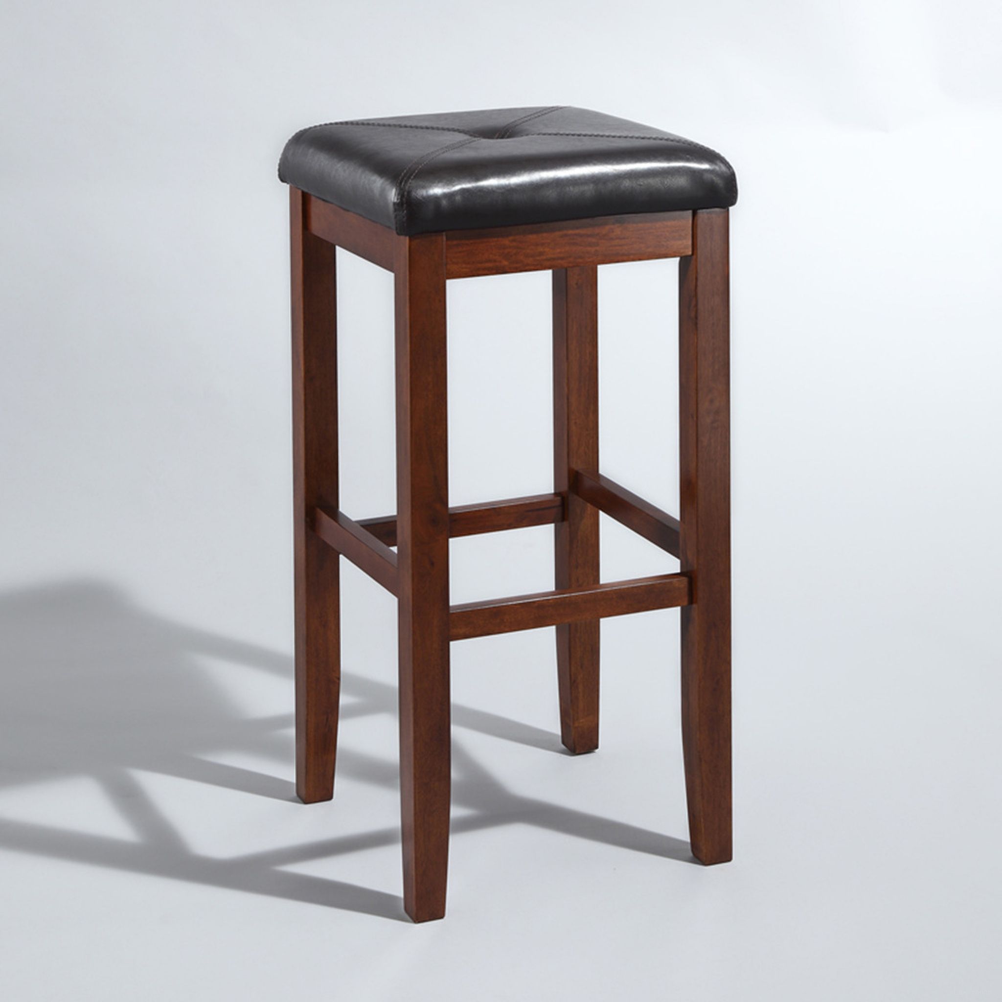 The appearance of Upholstered Square Seat 2-Piece Barstool Set In Black and Mahogany designed by Crosley Brands in the traditional interior design. This black and mahogany piece of furniture  was selected by 1StopBedrooms from Square Seat Collection to add a touch of cosiness and style into your home. Sku: CF500529-MA. Material: Solid Rubberwood.