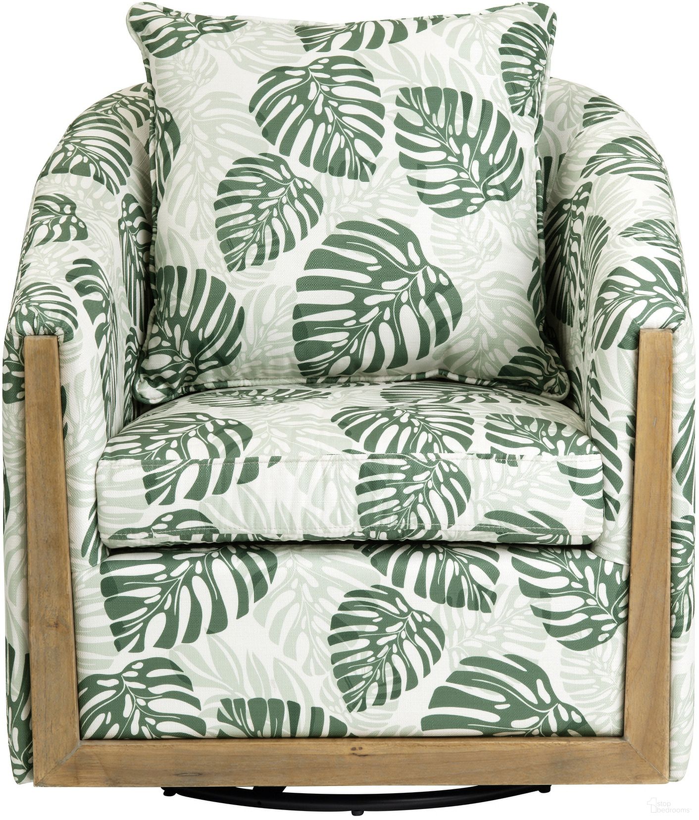 The appearance of Upholstered Swivel Accent Chair In Green and White designed by Crestview Collection in the coastal interior design. This green and white piece of furniture  was selected by 1StopBedrooms from  to add a touch of cosiness and style into your home. Sku: CVFZR6147. Material: Polyester.