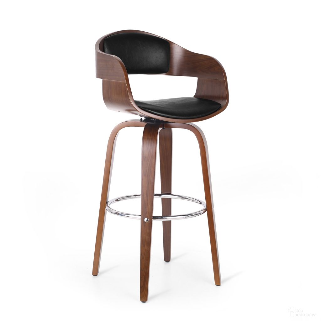 The appearance of Upholstered Swivel Barstool with Wood Frame and Chrome Footrest In Walnut and Black designed by Noble House in the transitional interior design. This walnut and black piece of furniture was selected by 1StopBedrooms from to add a touch of cosiness and style into your home. Sku: 67494.00PUMDNT. Material: PU.