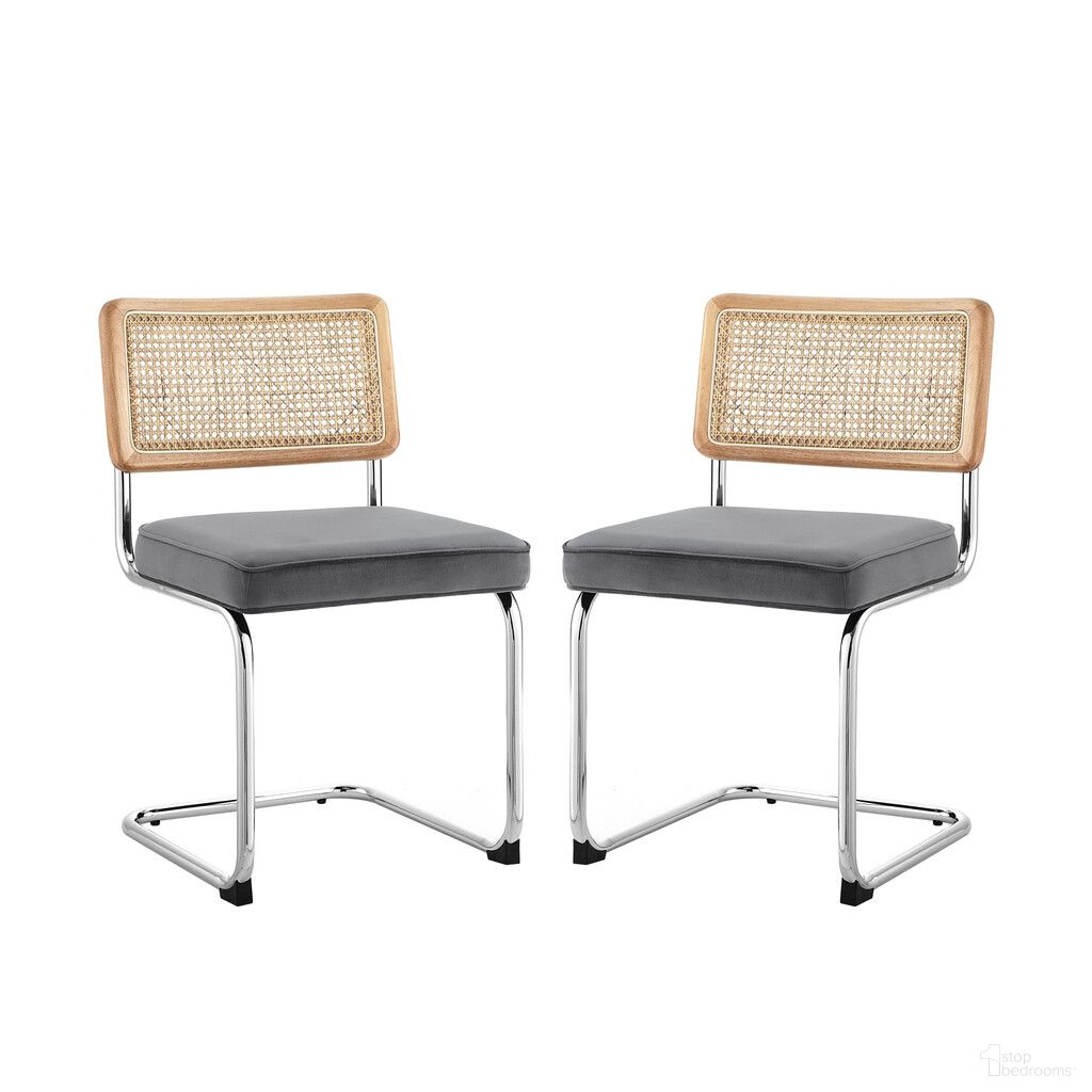 The appearance of Upholstered Velvet Dining Side Chairs Set of 2 In Grey and Silver designed by Homeroots in the modern / contemporary interior design. This grey and silver piece of furniture  was selected by 1StopBedrooms from  to add a touch of cosiness and style into your home. Sku: 535360. Material: Velvet. Chair Type: Side Chair.