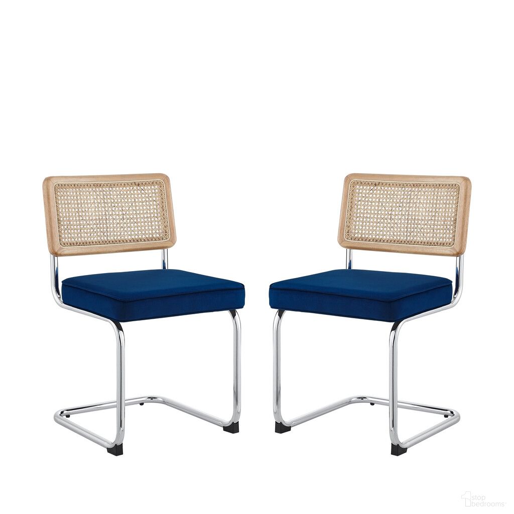The appearance of Upholstered Velvet Dining Side Chairs Set of 2 In Navy Blue and Silver designed by Homeroots in the modern / contemporary interior design. This navy blue and silver piece of furniture was selected by 1StopBedrooms from to add a touch of cosiness and style into your home. Sku: 535361. Material: Velvet. Chair Type: Side Chair.