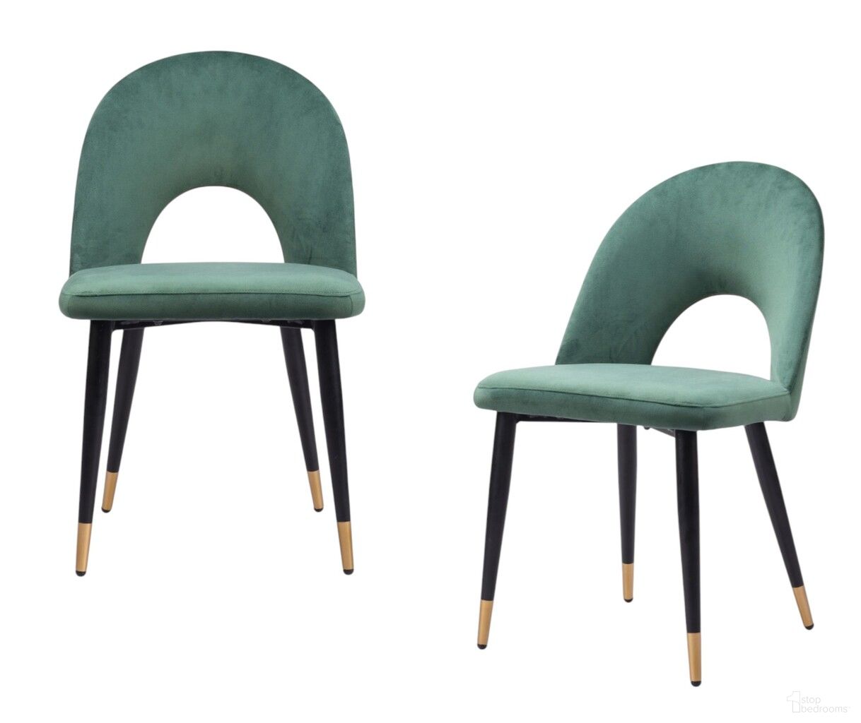 The appearance of Upholstered Velvet Open Back Dining Side Chairs Set of 2 In Green Black and Gold designed by Homeroots in the modern / contemporary interior design. This green black and gold piece of furniture was selected by 1StopBedrooms from to add a touch of cosiness and style into your home. Sku: 555791. Material: Velvet. Chair Type: Side Chair.
