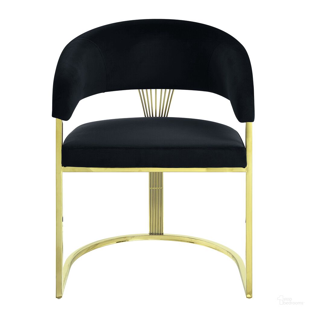 The appearance of Upholstered Velvet Partially Open Back Dining Side Chair In Black and Gold designed by Homeroots in the modern / contemporary interior design. This black and gold piece of furniture was selected by 1StopBedrooms from to add a touch of cosiness and style into your home. Sku: 573338. Material: Velvet. Chair Type: Side Chair.