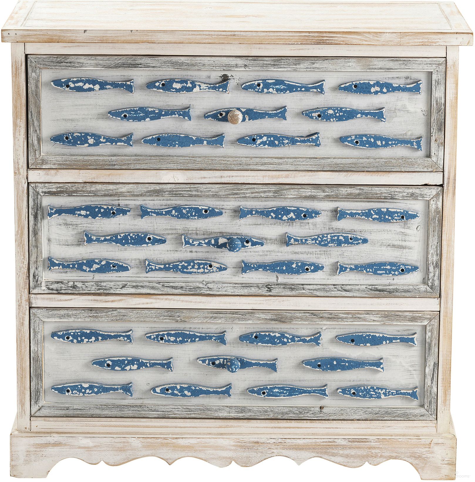 The appearance of Upstream Three Drawer Chest In Cream and Blue designed by Crestview Collection in the coastal interior design. This cream/blue piece of furniture  was selected by 1StopBedrooms from  to add a touch of cosiness and style into your home. Sku: CVFZR3600. Material: Solid Wood.