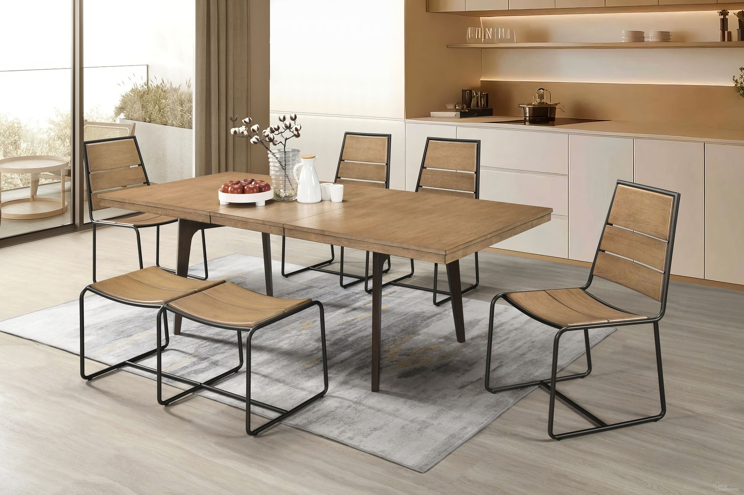 The appearance of Uptown Extendable Dining Room Set In Light Walnut and Espresso designed by ECI in the modern / contemporary interior design. This light walnut and espresso piece of furniture was selected by 1StopBedrooms from Uptown Collection to add a touch of cosiness and style into your home. Sku: 4475-00-T;4475-00-S. Table Top Shape: Rectangular. Material: Hardwood.