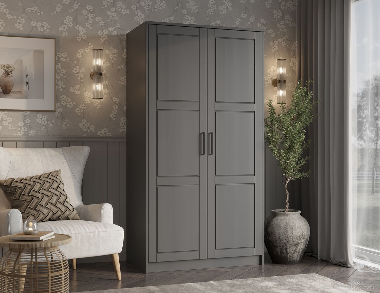 The appearance of Urban 2-Door Wardrobe Armoire with Raised Panel Doors In Gray designed by Palace Imports in the modern / contemporary interior design. This gray piece of furniture  was selected by 1StopBedrooms from Urban Collection to add a touch of cosiness and style into your home. Sku: 7125D. Material: Solid Pine Wood.
