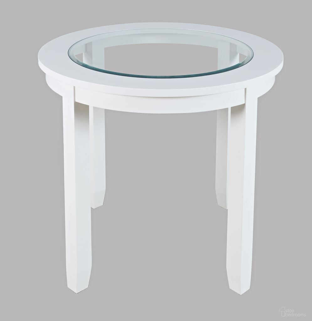 The appearance of Urban Icon 42 Inch Round Counter Height Glass Inlay Dining Table In White designed by Jofran in the modern / contemporary interior design. This white piece of furniture was selected by 1StopBedrooms from Urban Icon Collection to add a touch of cosiness and style into your home. Sku: 2003-36. Table Base Style: Legs. Table Top Shape: Round. Size: 42". Material: Acacia.