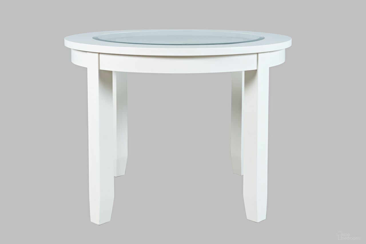 The appearance of Urban Icon 42 Inch Round Glass Inlay Dining Table In White designed by Jofran in the modern / contemporary interior design. This white piece of furniture was selected by 1StopBedrooms from Urban Icon Collection to add a touch of cosiness and style into your home. Sku: 2003-42. Table Base Style: Legs. Table Top Shape: Round. Size: 42". Material: Acacia.