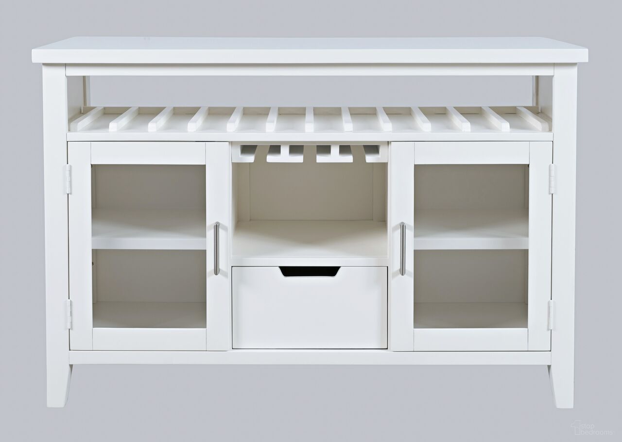 The appearance of Urban Icon 48 Inch Buffet Server with Wine Rack and Stemware Rack In White designed by Jofran in the modern / contemporary interior design. This white piece of furniture  was selected by 1StopBedrooms from Urban Icon Collection to add a touch of cosiness and style into your home. Sku: 2003-48. Material: Acacia.