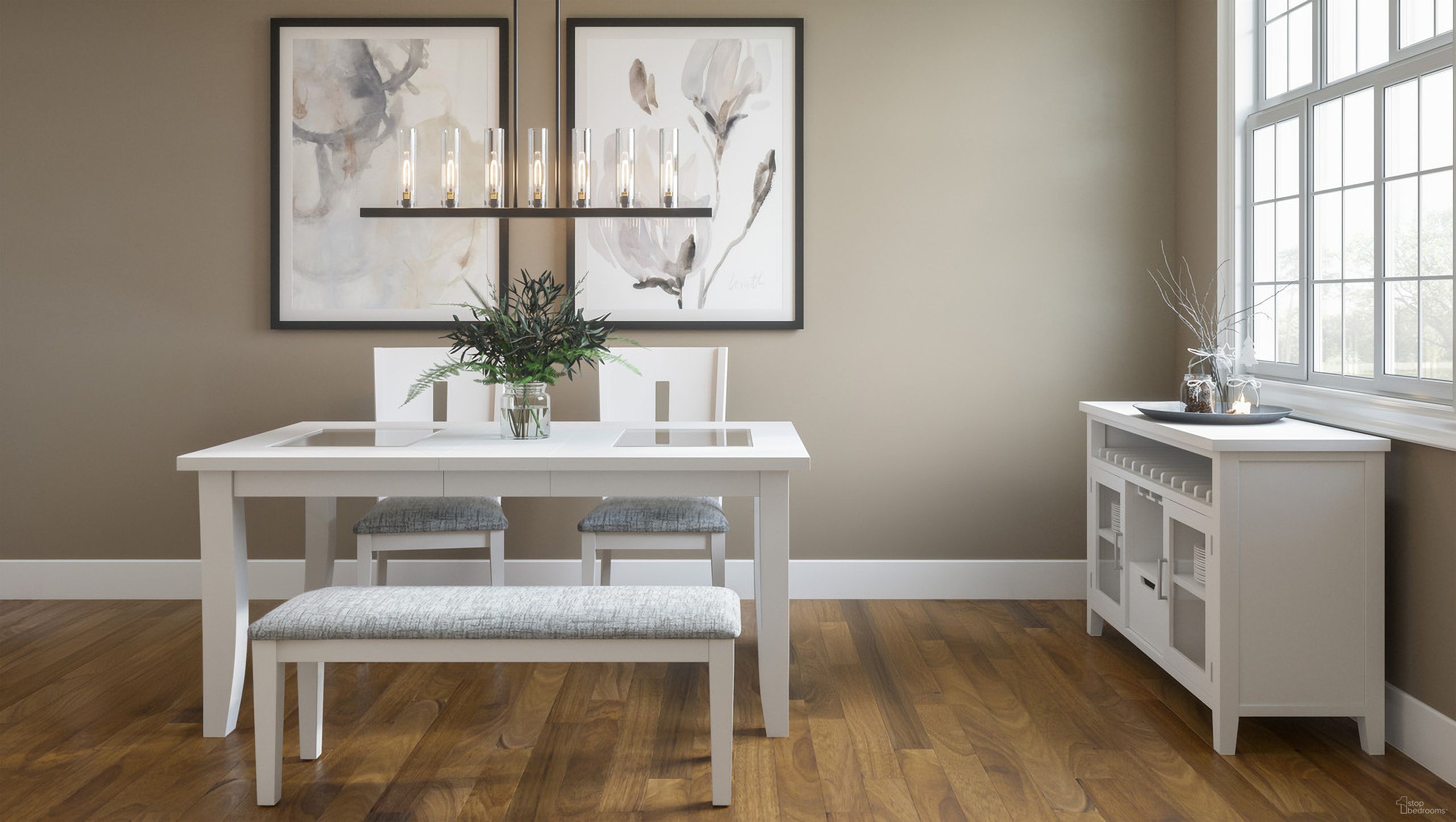 The appearance of Urban Icon 66 Inch 4 Piece Dining Set with Upholstered Chairs and Bench In White designed by Jofran in the modern / contemporary interior design. This white piece of furniture was selected by 1StopBedrooms from Urban Icon Collection to add a touch of cosiness and style into your home. Sku: 2003-66;2003-390KD;2003-45KD. Material: Acacia.