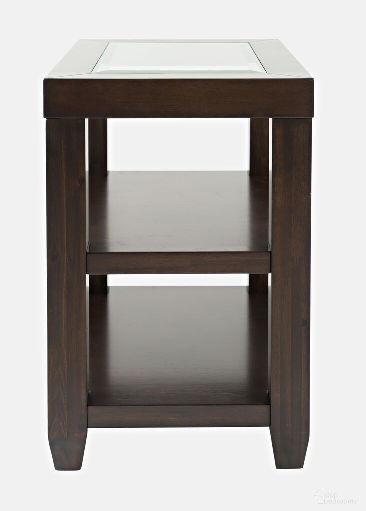 The appearance of Urban Icon Glass Inlay Chair Side End Table with Storage In Merlot designed by Jofran in the modern / contemporary interior design. This merlot piece of furniture was selected by 1StopBedrooms from Urban Icon Collection to add a touch of cosiness and style into your home. Sku: 2002-7. Material: Acacia.