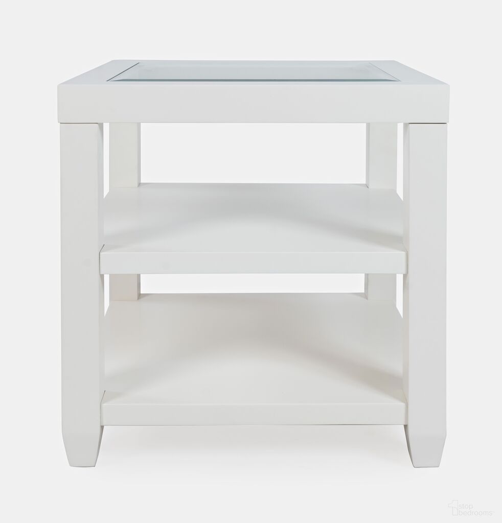 The appearance of Urban Icon Glass Inlay End Table with Storage In White designed by Jofran in the modern / contemporary interior design. This white piece of furniture was selected by 1StopBedrooms from Urban Icon Collection to add a touch of cosiness and style into your home. Sku: 2000-3. Material: Acacia.
