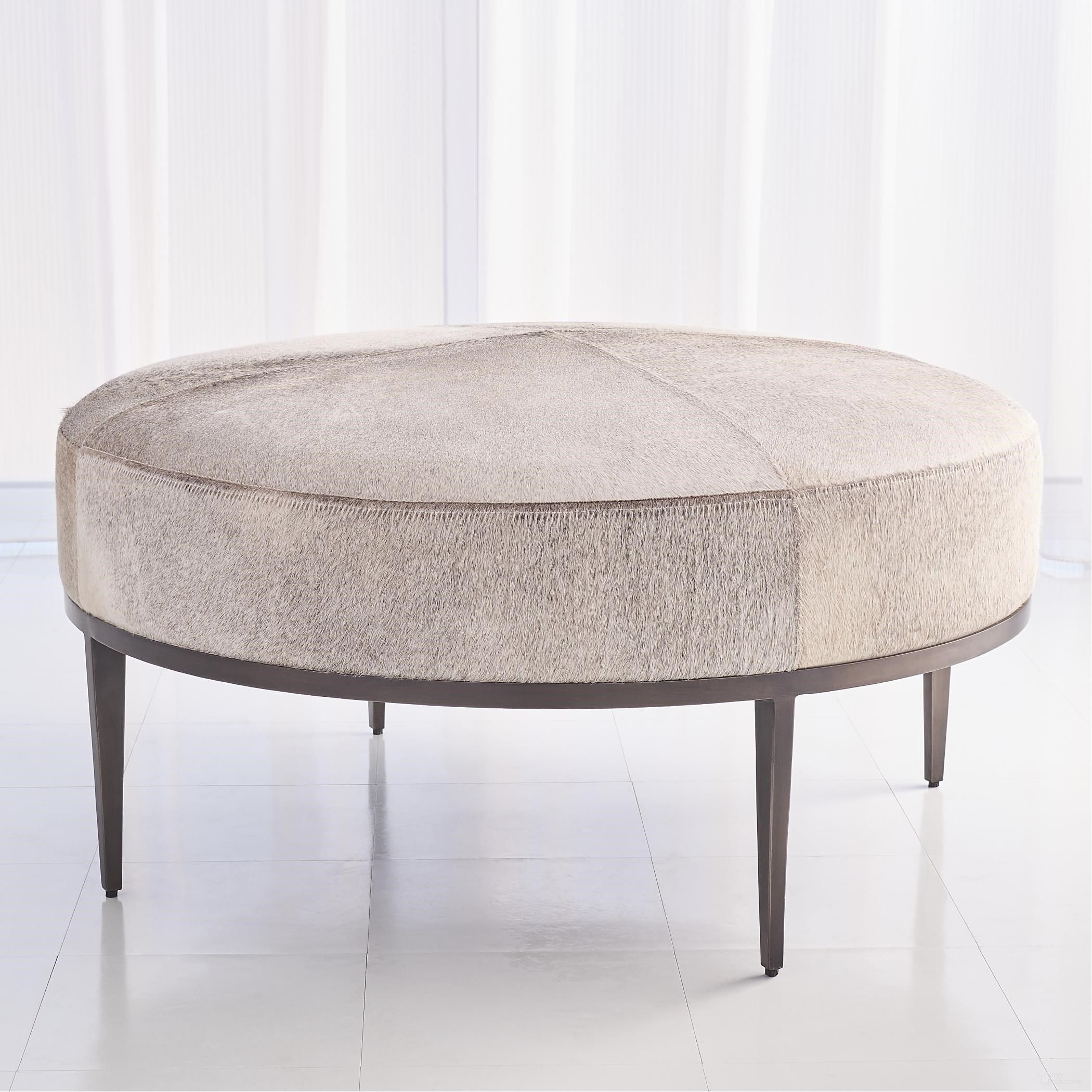 The appearance of Urban Ottoman With Grey Hair On Hide In Antique Gunmetal designed by Global Views in the modern / contemporary interior design. This gray piece of furniture was selected by 1StopBedrooms from Urban Collection to add a touch of cosiness and style into your home. Sku: 791094. Material: Iron.