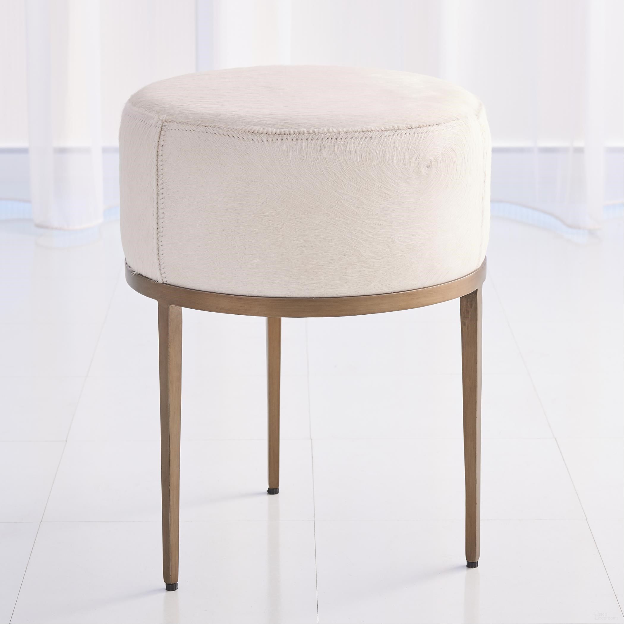 The appearance of Urban Stool With Ivory Hair On Hide In Antique Brass designed by Global Views in the modern / contemporary interior design. This white piece of furniture was selected by 1StopBedrooms from Urban Collection to add a touch of cosiness and style into your home. Sku: 791091. Material: Iron.