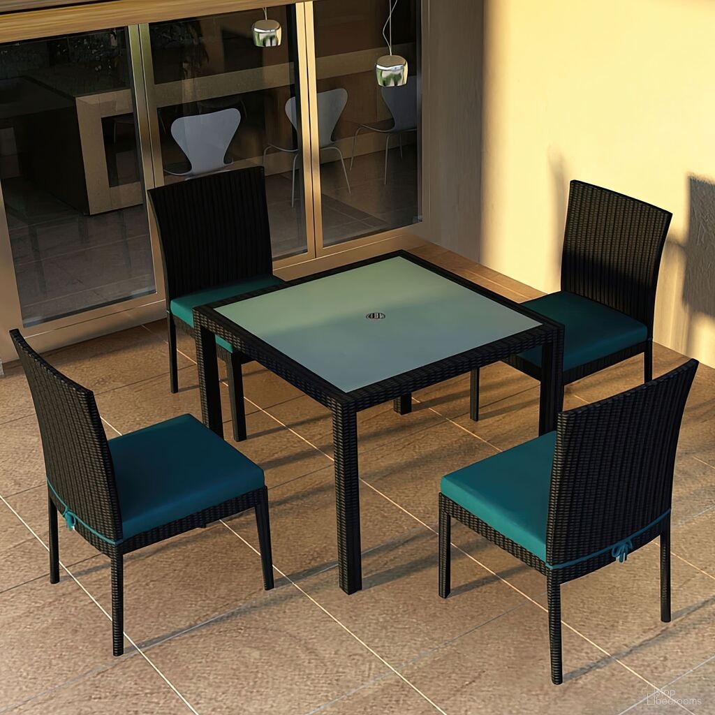 The appearance of Urbana 5 Piece Dining Set In Spectrum Peacock and Coffee Bean designed by Harmonia Living in the modern / contemporary interior design. This spectrum peacock/coffee bean piece of furniture  was selected by 1StopBedrooms from Urbana Collection to add a touch of cosiness and style into your home. Sku: HL-URBN-CB-5DS-PC. Table Base Style: Legs. Table Top Shape: Square. Material: Polyethylene.
