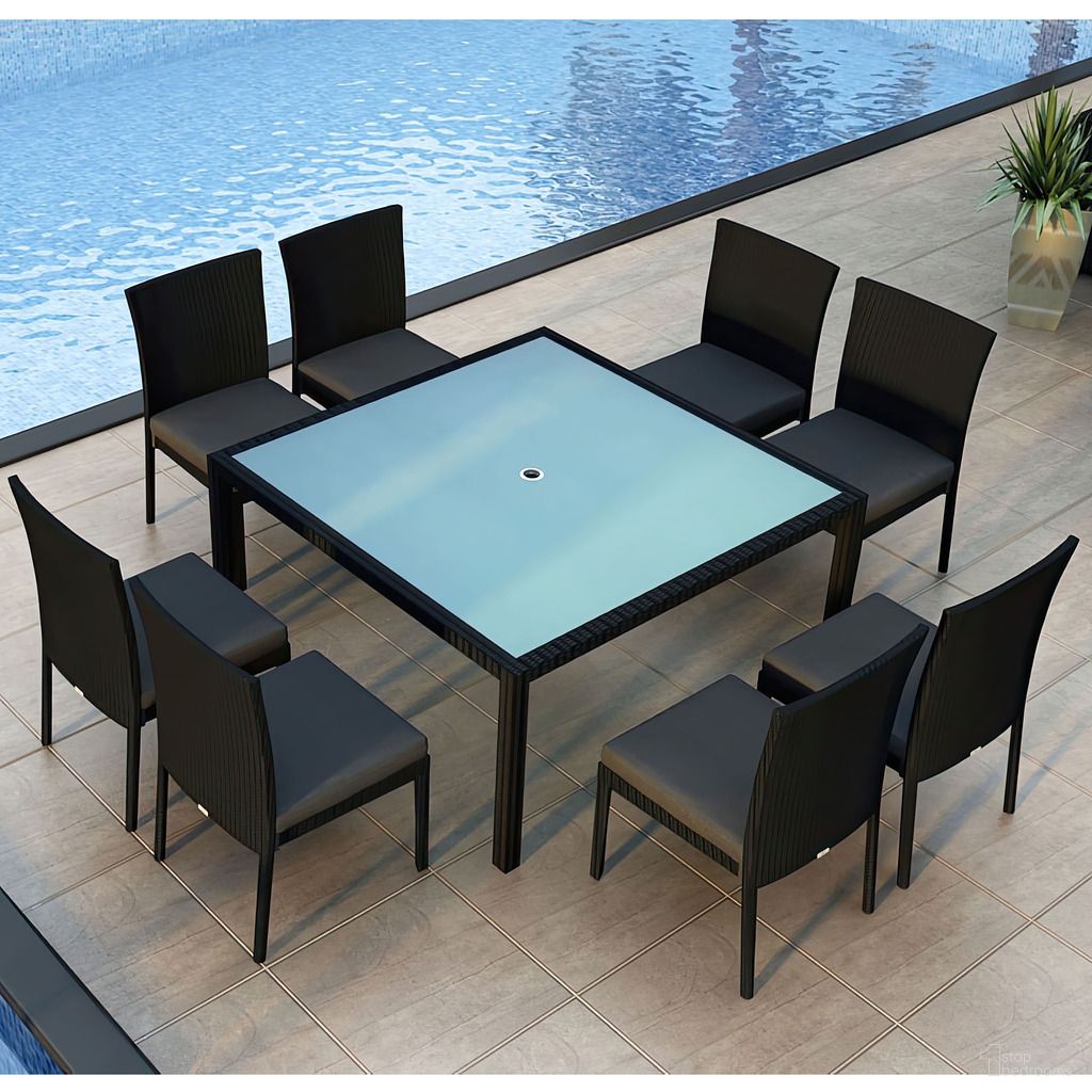 Urbana 9 Piece Square Dining Set In Canvas Charcoal and Coffee Bean