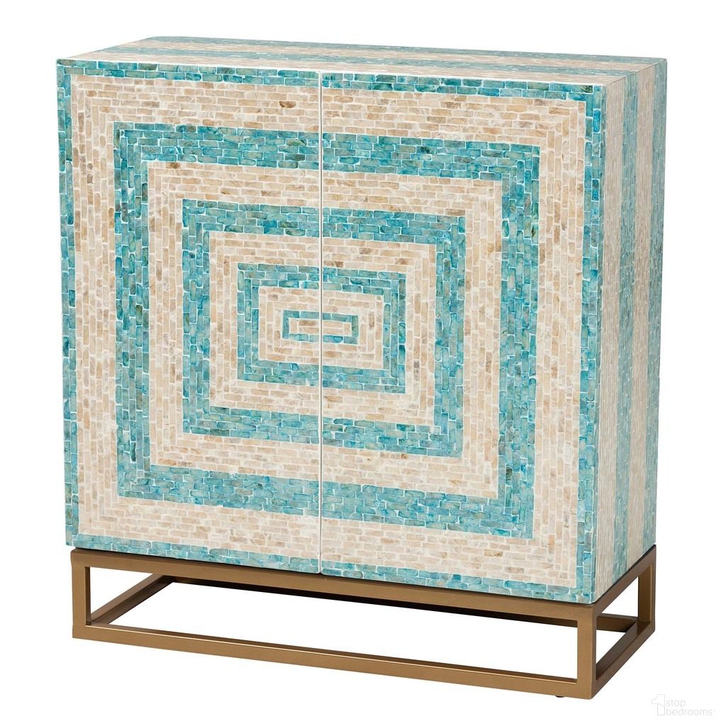Utari Mother of Pearl Storage Cabinet In Mosaic Blue and Gold