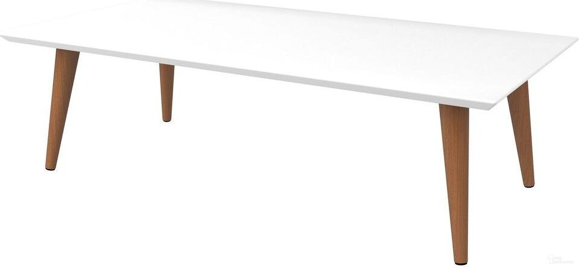 Utopia 11.81 Inch High Rectangle Coffee Table With Splayed Legs In Off White And Maple Cream