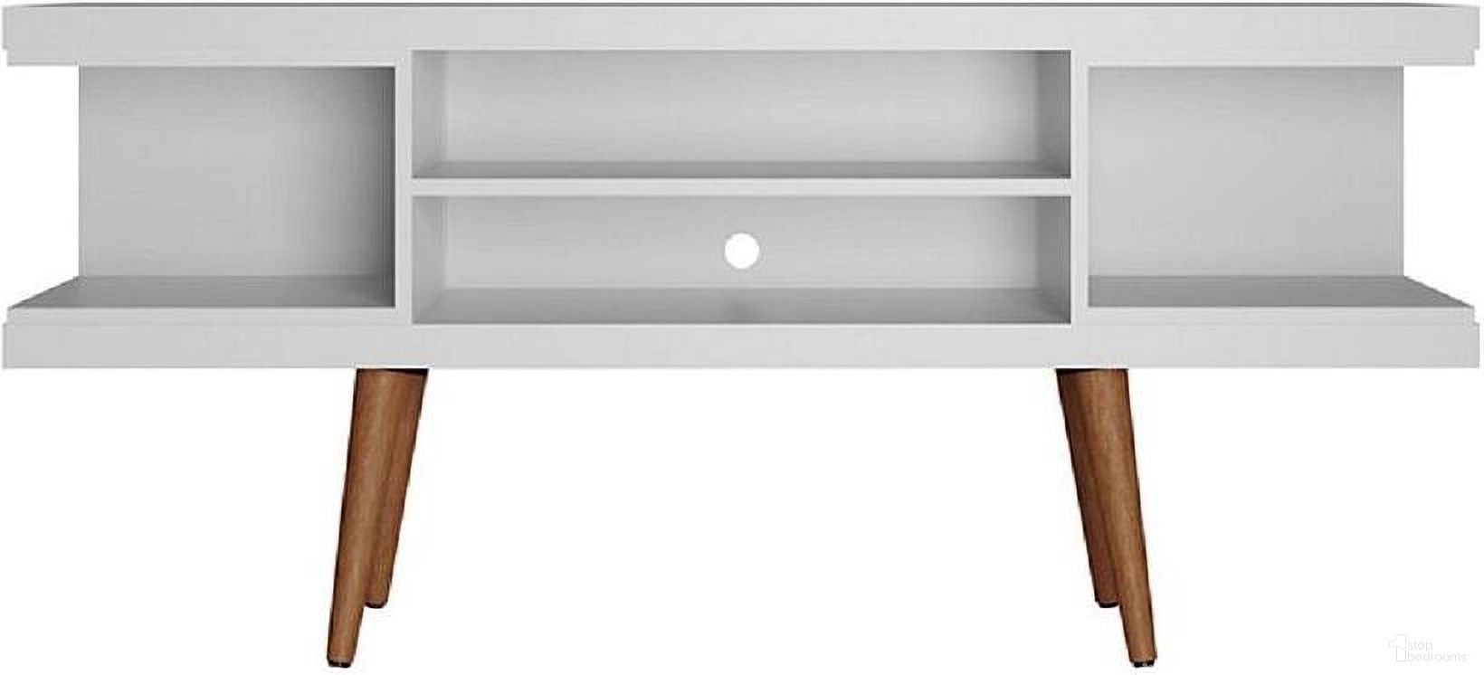 Utopia 53.14 Inch Tv Stand With Splayed Wooden Legs And 4 Shelves In White