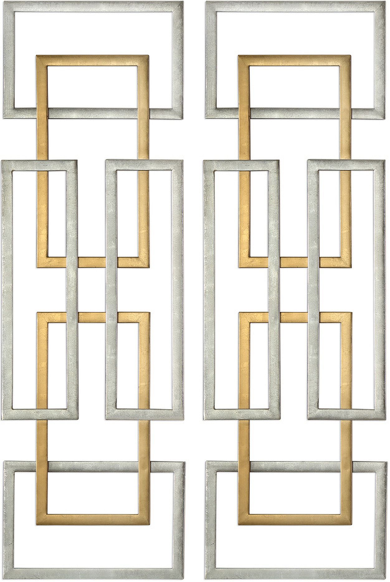 The appearance of Uttermost Aerin Geometric Wall Art Set Of 2 designed by Uttermost in the modern / contemporary interior design. This gold piece of furniture  was selected by 1StopBedrooms from Aerin Collection to add a touch of cosiness and style into your home. Sku: 04145. Material: Iron.