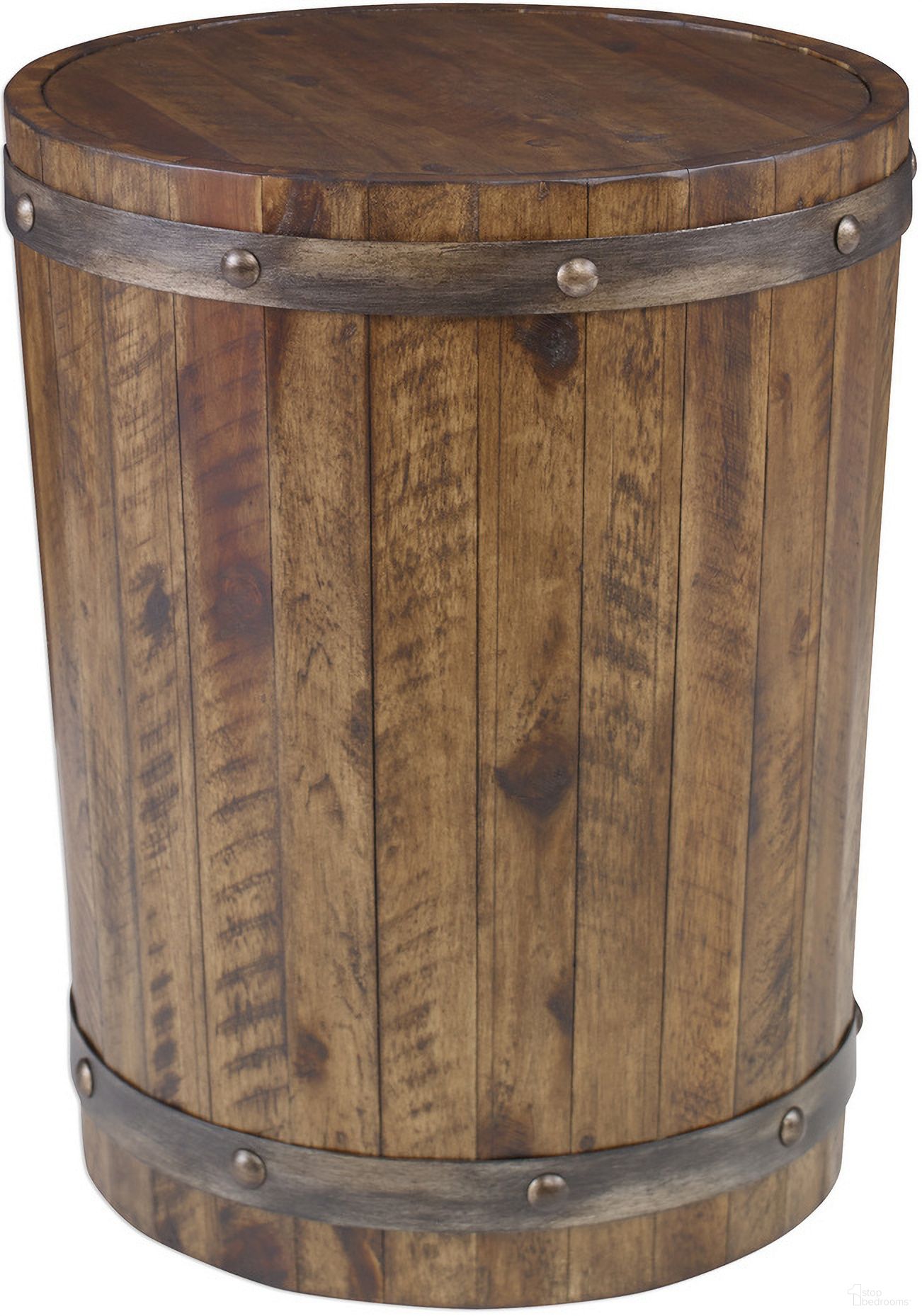 The appearance of Uttermost Ceylon Wine Barrel Side Table designed by Uttermost in the modern / contemporary interior design. This brown piece of furniture  was selected by 1StopBedrooms from Ceylon Collection to add a touch of cosiness and style into your home. Sku: 25327. Material: Metal.