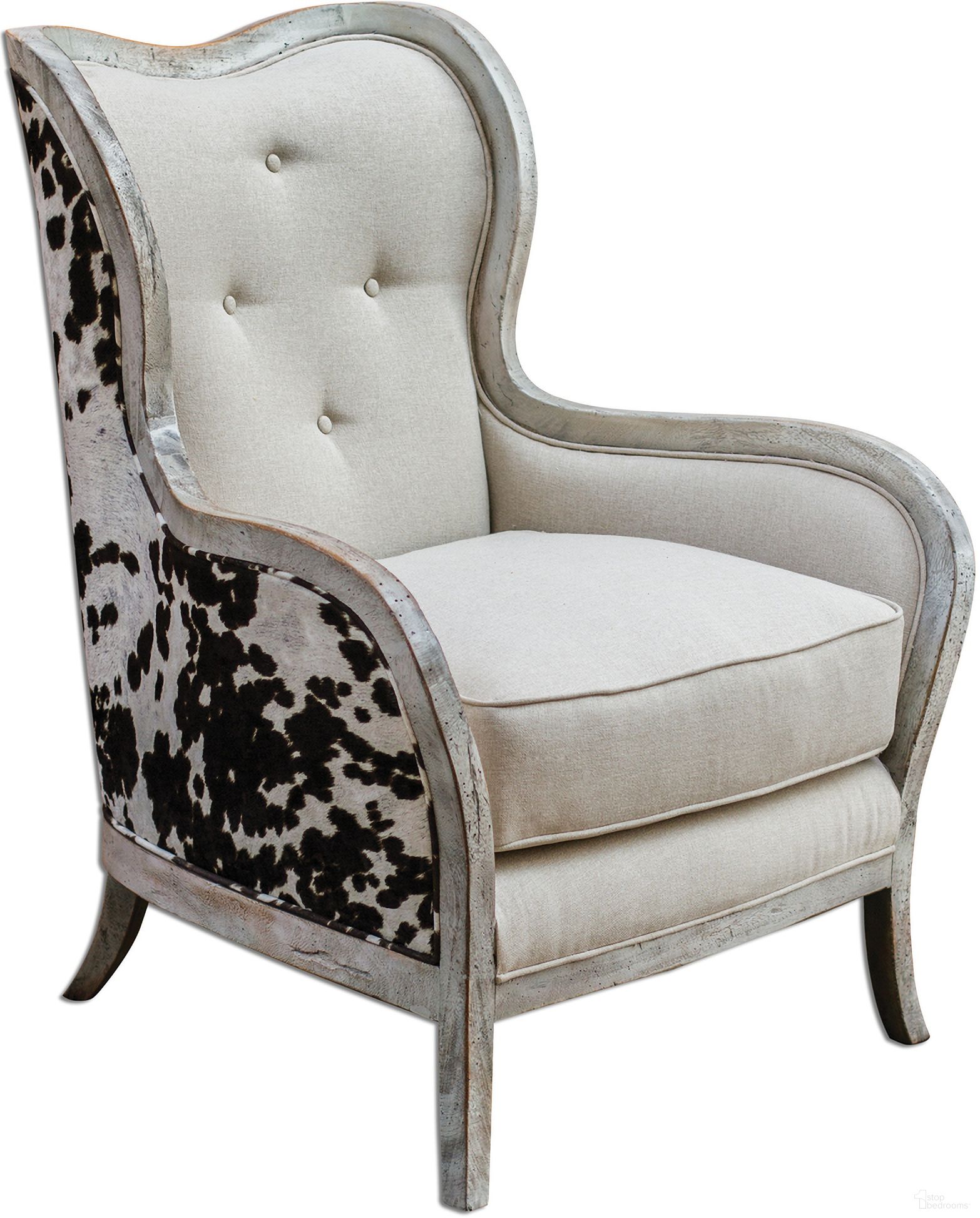 The appearance of Uttermost Chalina High Back Armchair designed by Uttermost in the transitional interior design. This brown piece of furniture was selected by 1StopBedrooms from Chalina Collection to add a touch of cosiness and style into your home. Sku: 23611. Material: Wood.
