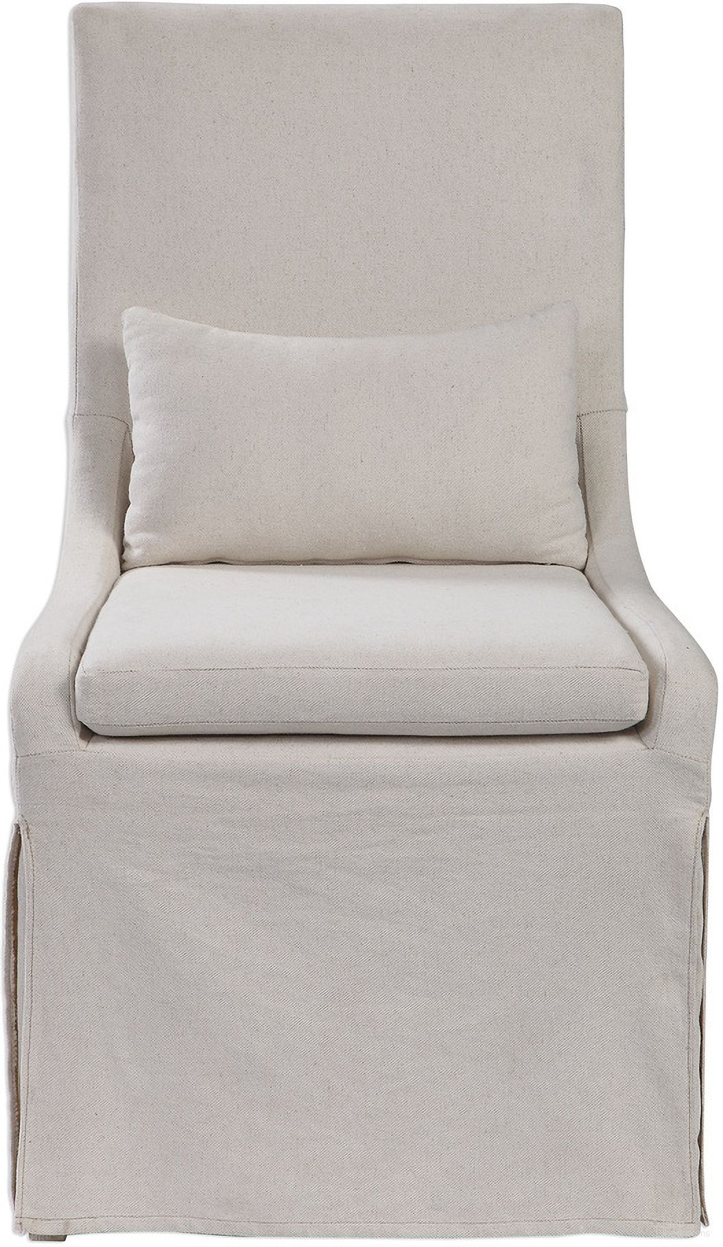 The appearance of Uttermost Coley White Linen Armless Chair designed by Uttermost in the modern / contemporary interior design. This white piece of furniture was selected by 1StopBedrooms from Coley Collection to add a touch of cosiness and style into your home. Sku: 23493. Material: Wood.