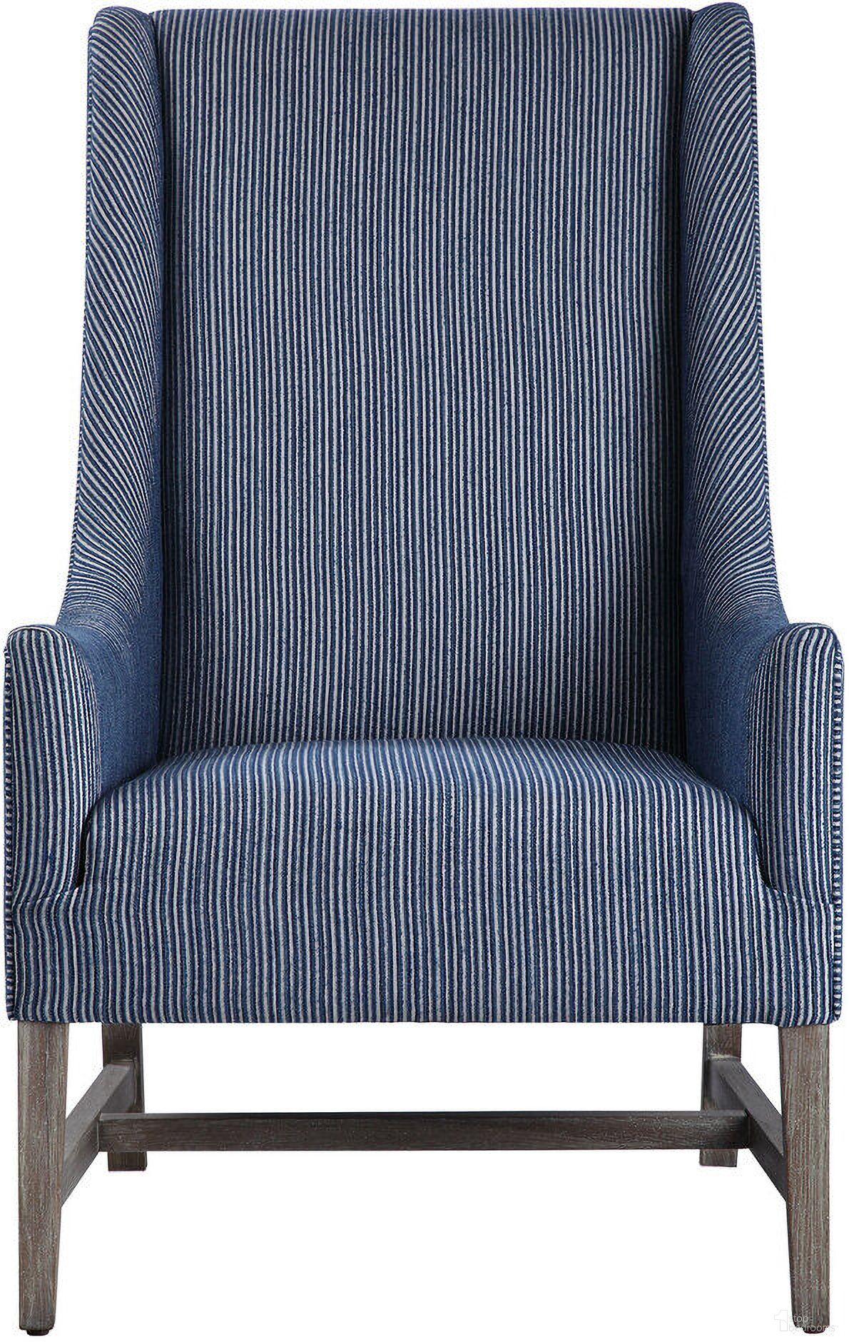 The appearance of Uttermost Galiot Wingback Accent Chair designed by Uttermost in the transitional interior design. This blue piece of furniture  was selected by 1StopBedrooms from Galiot Collection to add a touch of cosiness and style into your home. Sku: 23562. Material: Wood.