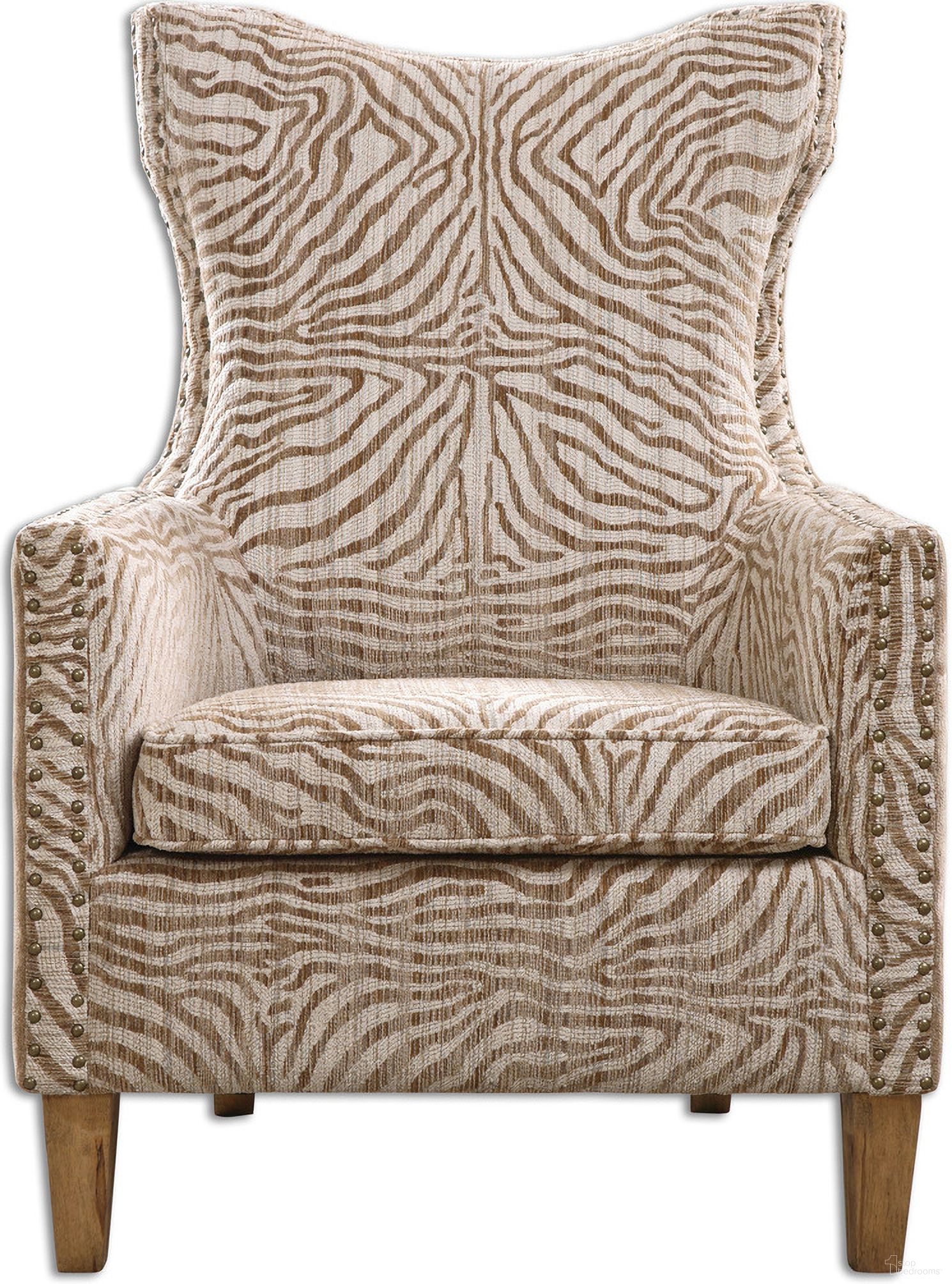The appearance of Uttermost Kiango Animal Pattern Armchair designed by Uttermost in the modern / contemporary interior design. This brown piece of furniture  was selected by 1StopBedrooms from Kiango Collection to add a touch of cosiness and style into your home. Sku: 23208. Material: Metal.