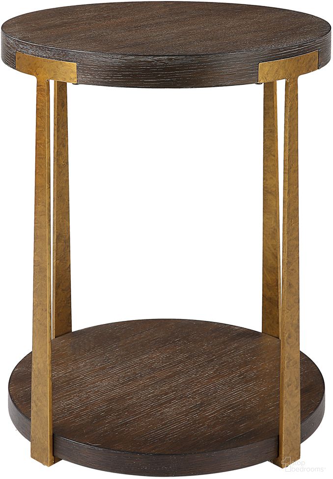 The appearance of Uttermost Palisade Round Wood Side Table designed by Uttermost in the modern / contemporary interior design. This antique gold piece of furniture  was selected by 1StopBedrooms from Palisade Collection to add a touch of cosiness and style into your home. Sku: 25554. Material: MDF.