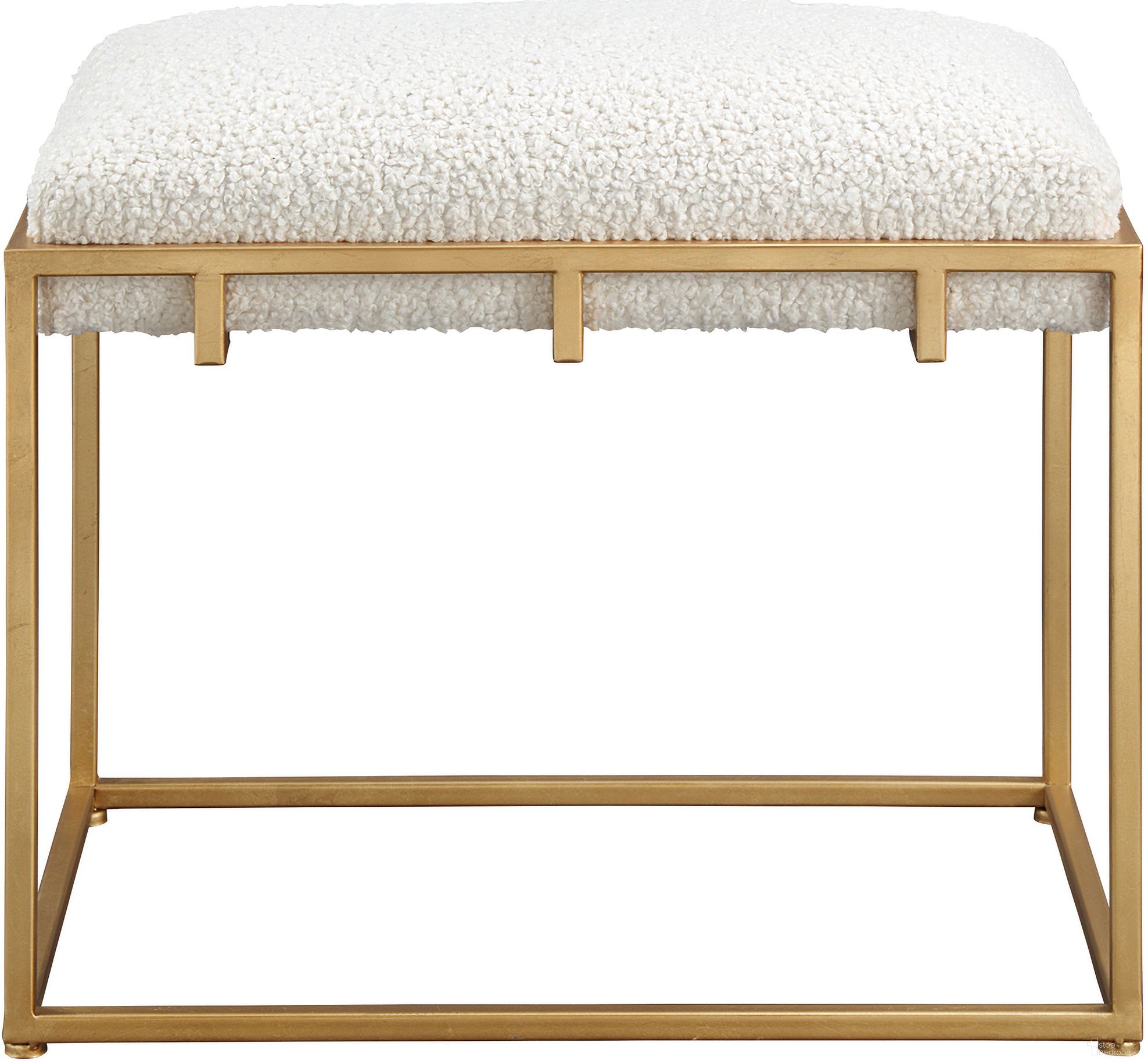 The appearance of Uttermost Paradox Small Gold And White Shearling Bench designed by Uttermost in the modern / contemporary interior design. This gold piece of furniture  was selected by 1StopBedrooms from Paradox Collection to add a touch of cosiness and style into your home. Sku: 23663. Material: MDF.