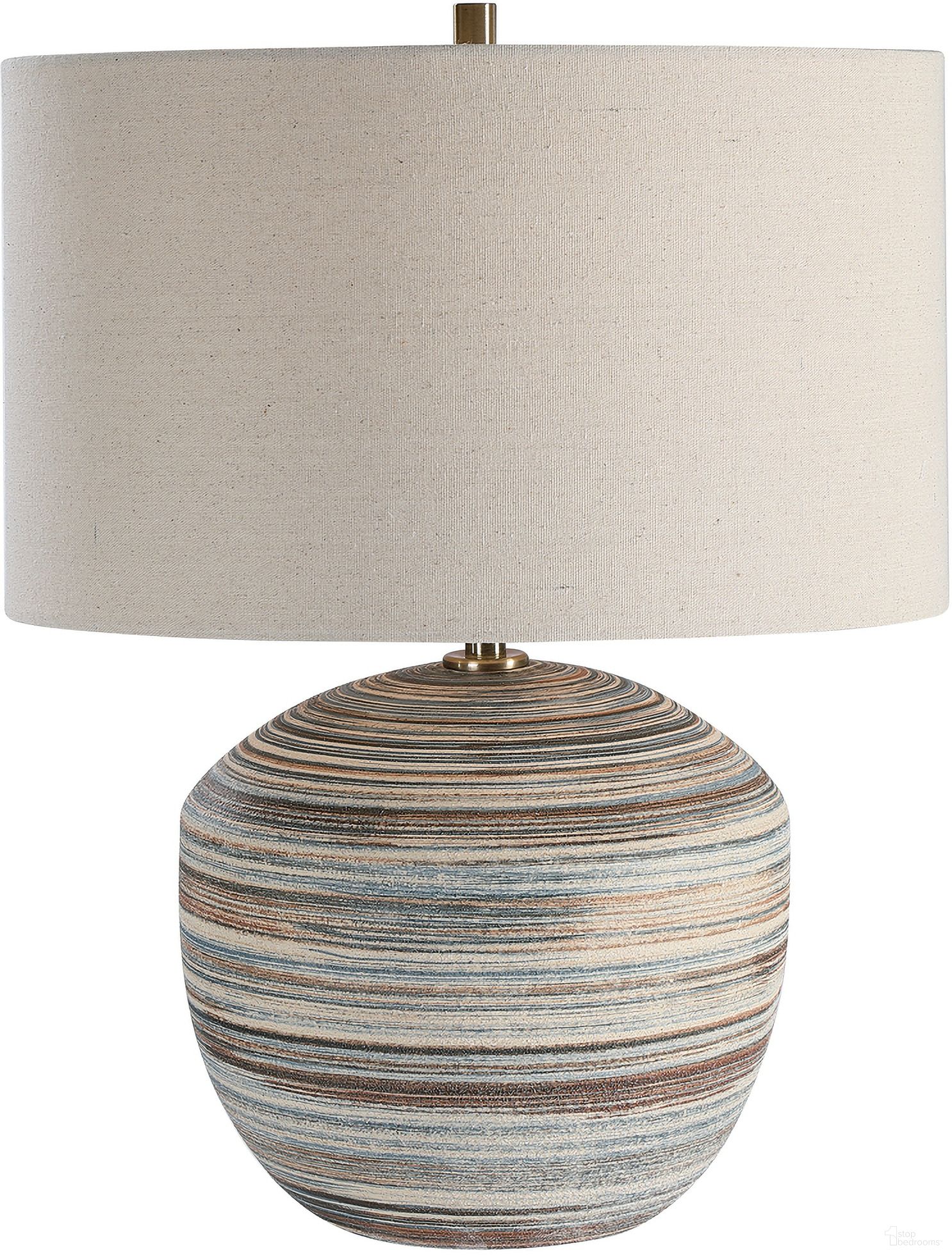 The appearance of Uttermost Prospect Striped Accent Lamp designed by Uttermost in the transitional interior design. This blue piece of furniture  was selected by 1StopBedrooms from Prospect Collection to add a touch of cosiness and style into your home. Sku: 28441-1. Material: Iron.