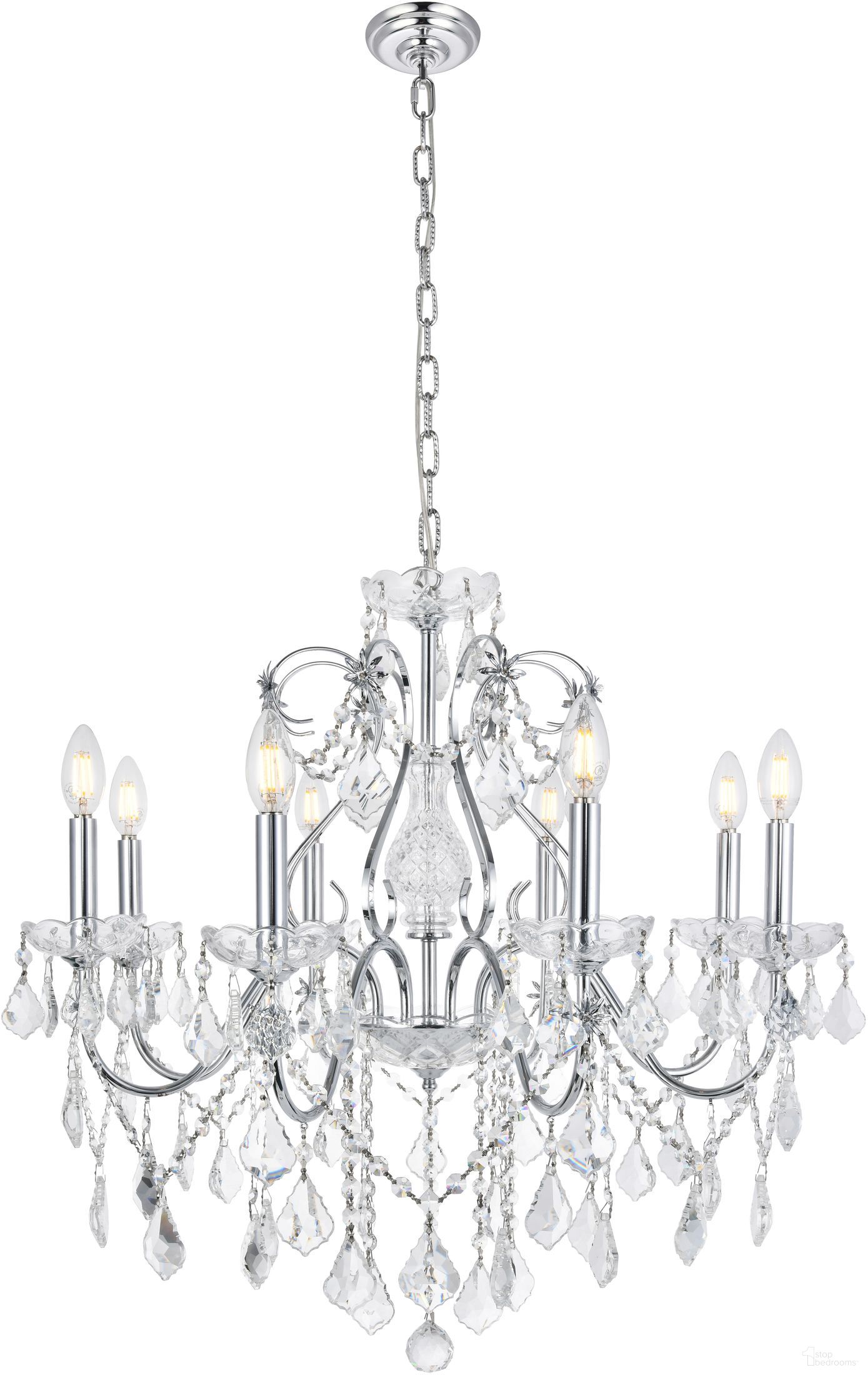 V2015d26cRc St Francis 26" Chrome 8 Light Chandelier With Clear Royal Cut Crystal Trim