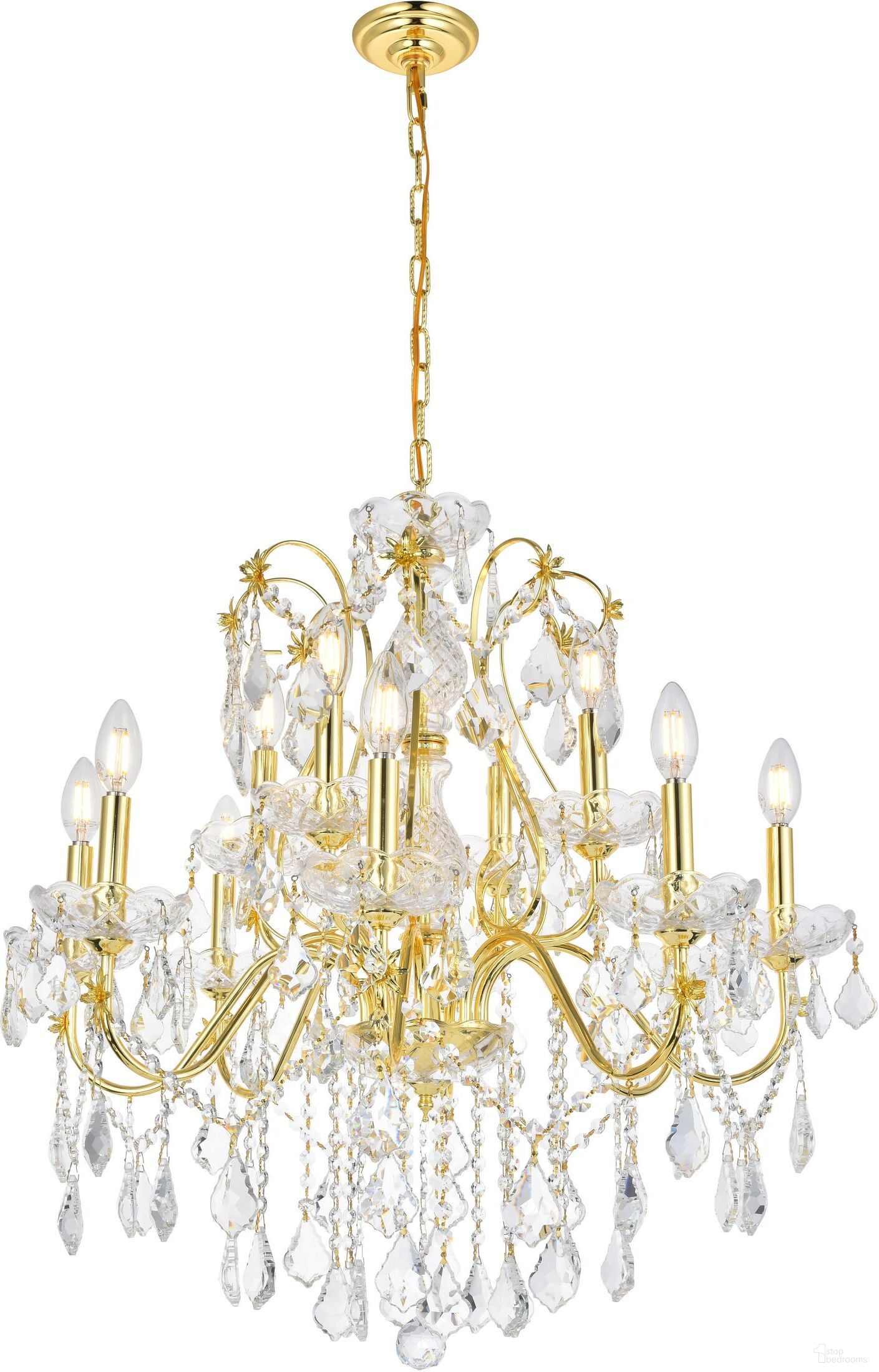 V2015d28gRc St Francis 28" Gold 12 Light Chandelier With Clear Royal Cut Crystal Trim