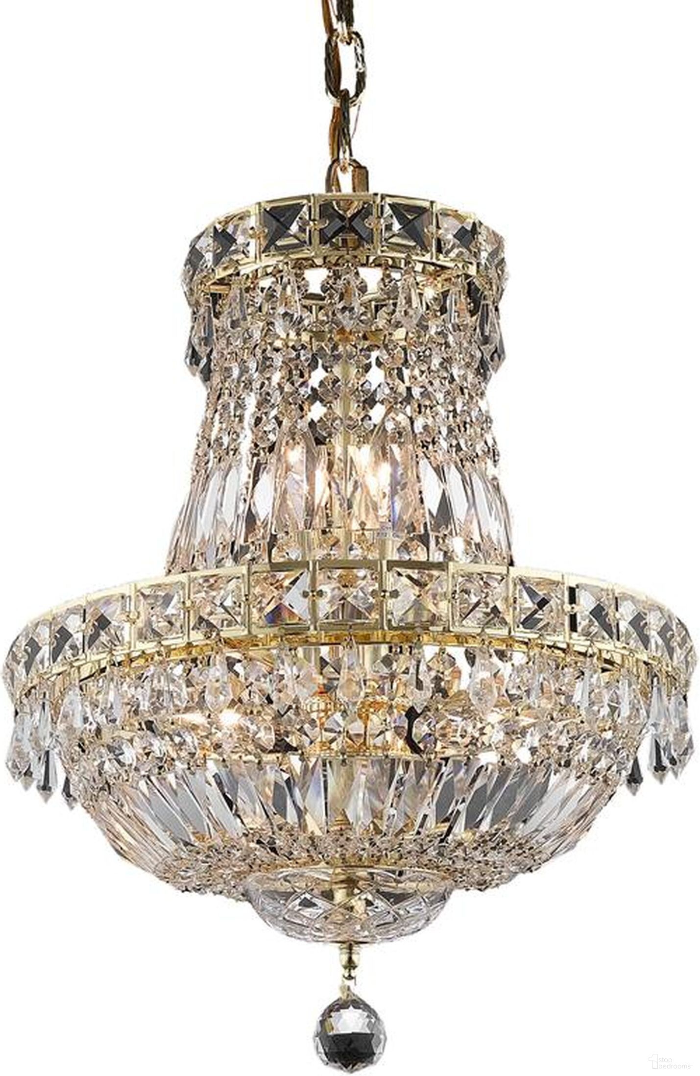 Tranquil 14" Gold 6 Light Pendant With Clear Royal Cut Crystal Trim
