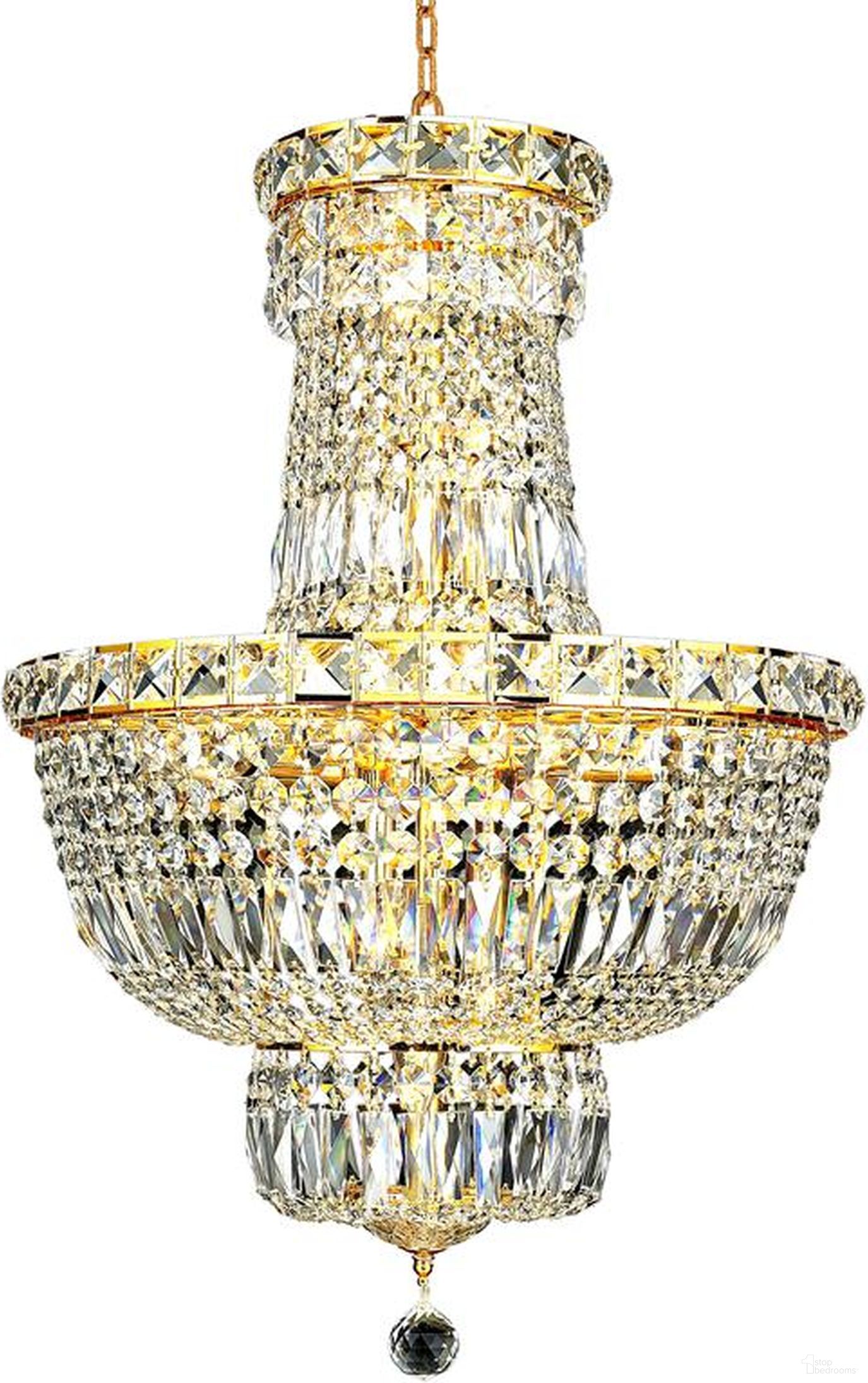 Tranquil 18" Gold 12 Light Pendant With Clear Royal Cut Crystal Trim
