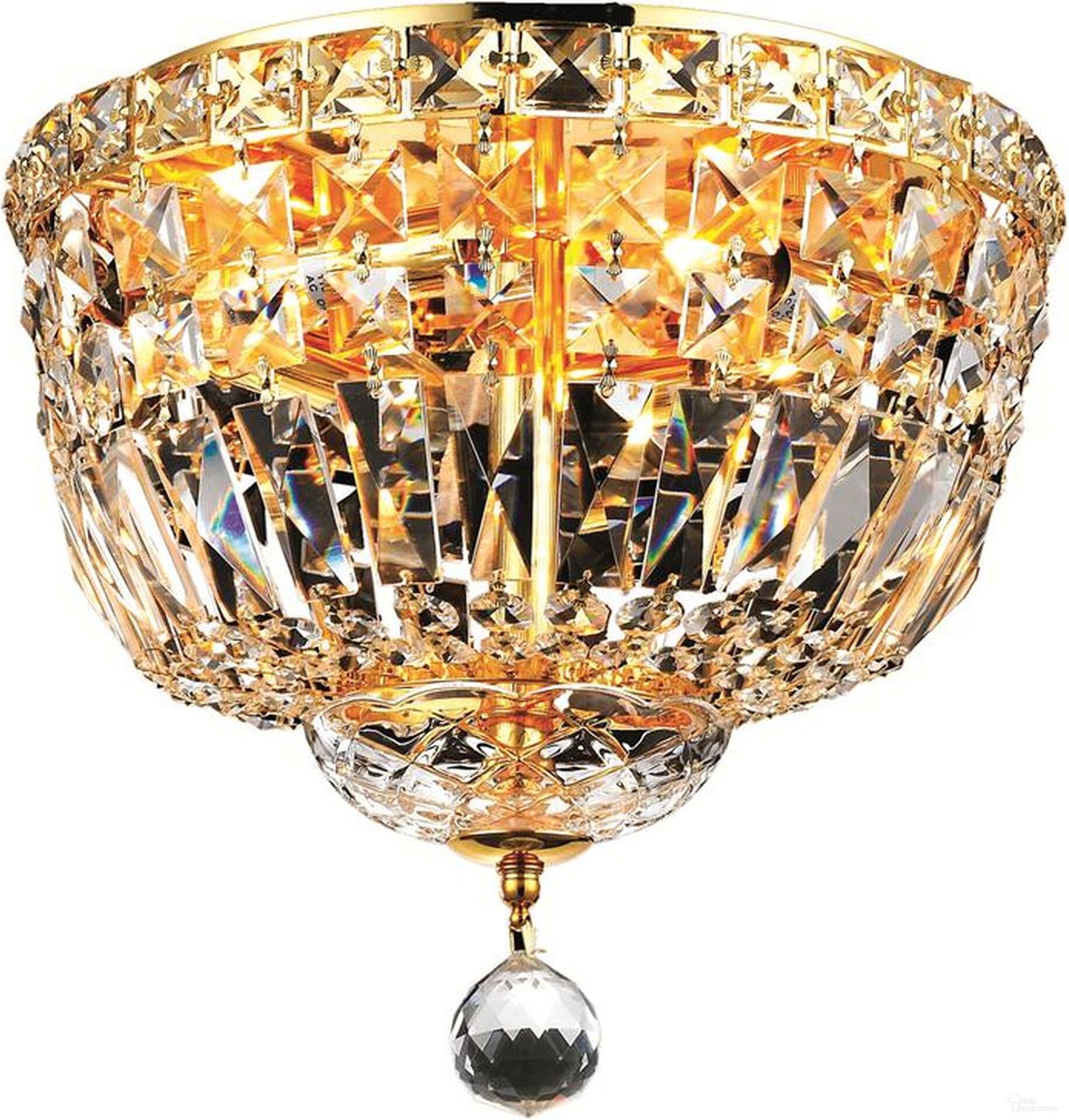 Tranquil 12" Gold 4 Light Flush Mount With Clear Royal Cut Crystal Trim