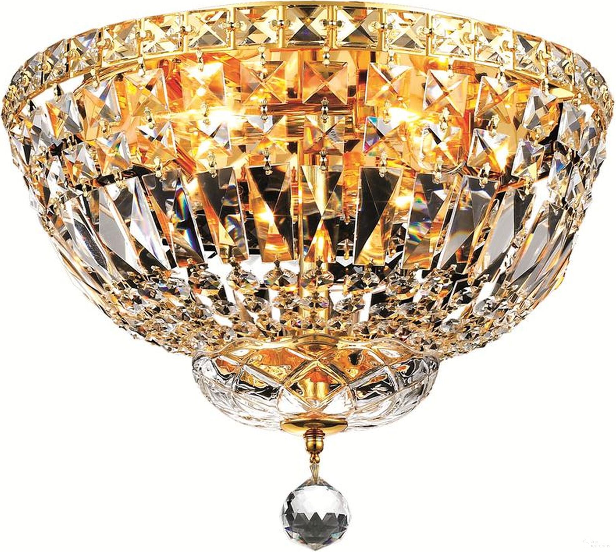 Tranquil 14" Gold 4 Light Flush Mount With Clear Royal Cut Crystal Trim