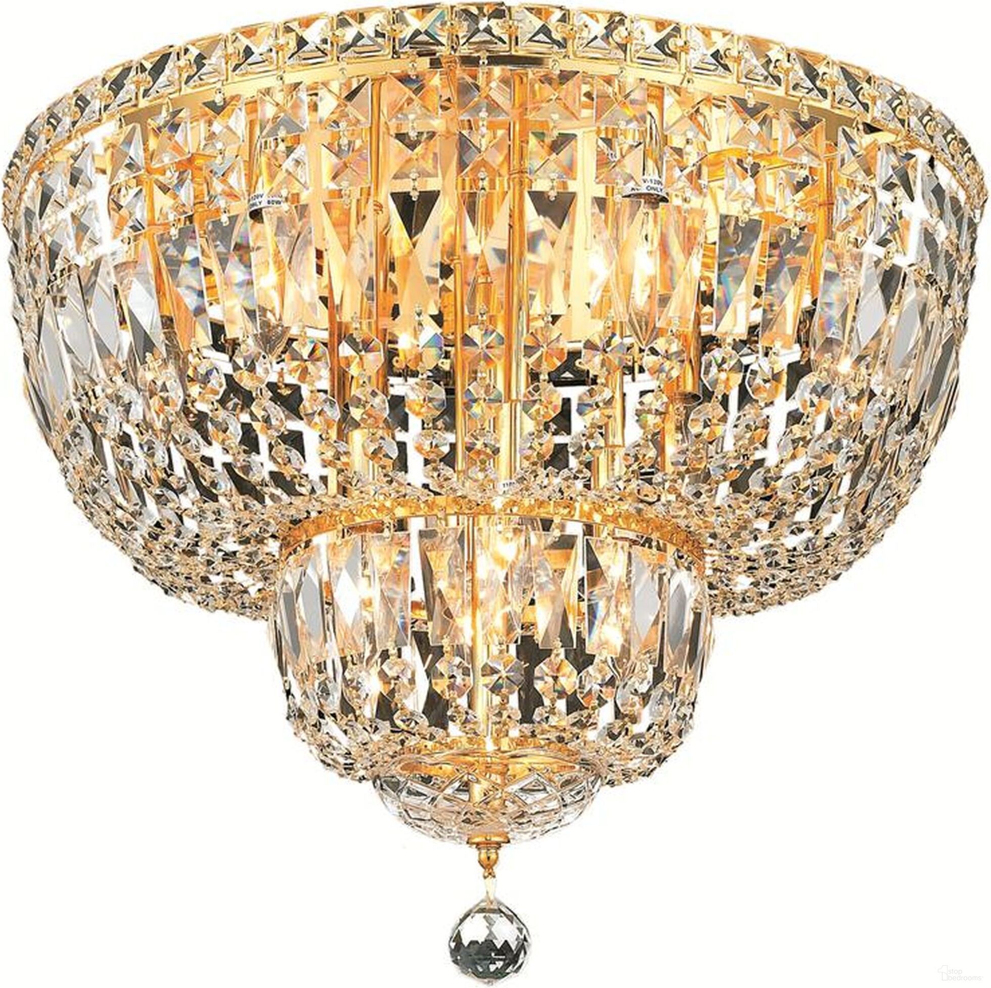 Tranquil 20" Gold 10 Light Flush Mount With Clear Royal Cut Crystal Trim