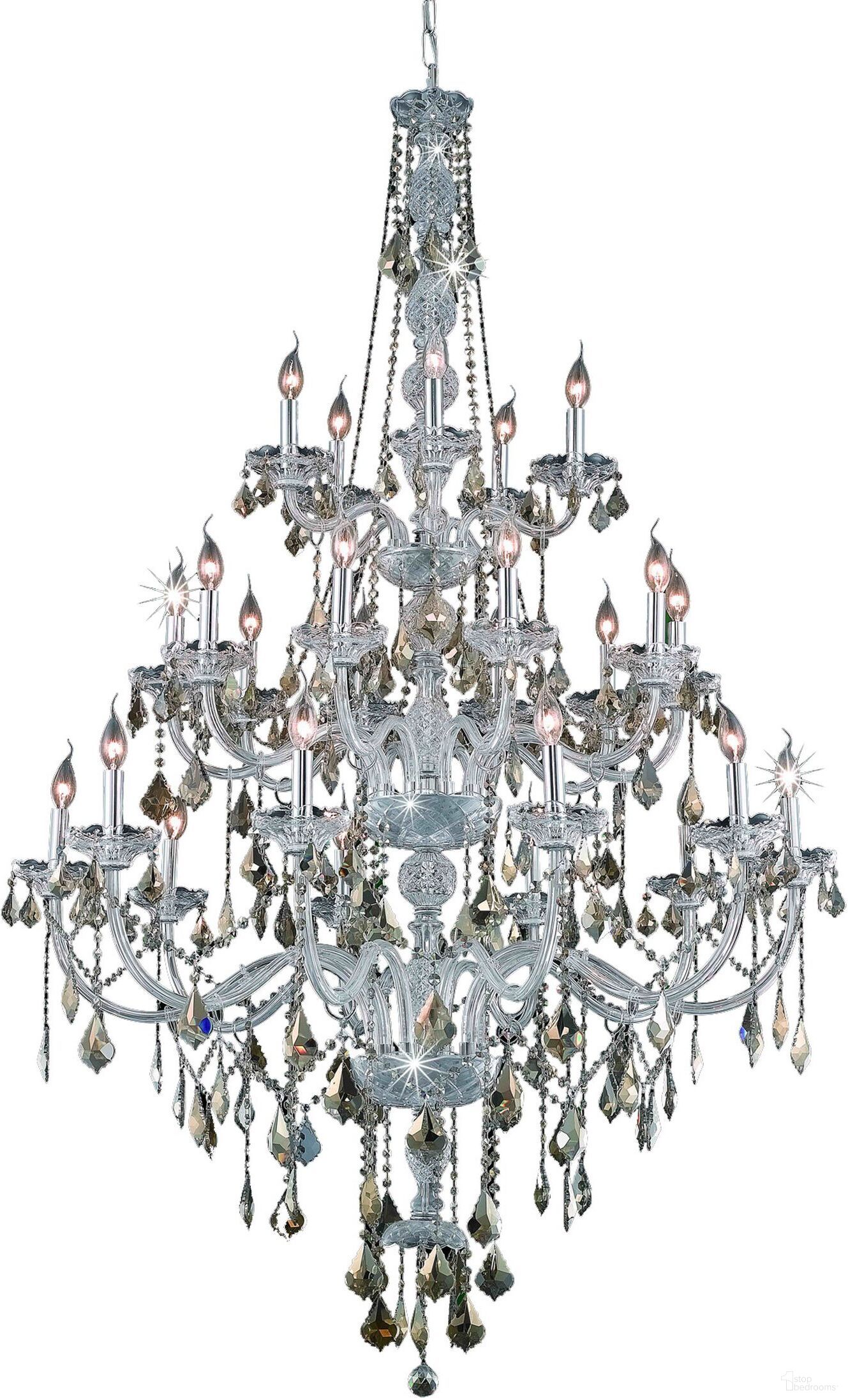 The appearance of V7825g43c GtRc Verona 43" Chrome 25 Light Chandelier With Golden Teak Royal Cut Crystal Trim designed by Elegant Lighting in the modern / contemporary interior design. This gold teal piece of furniture  was selected by 1StopBedrooms from Verona Collection to add a touch of cosiness and style into your home. Sku: V7825G43C-GT/RC. Material: Glass.