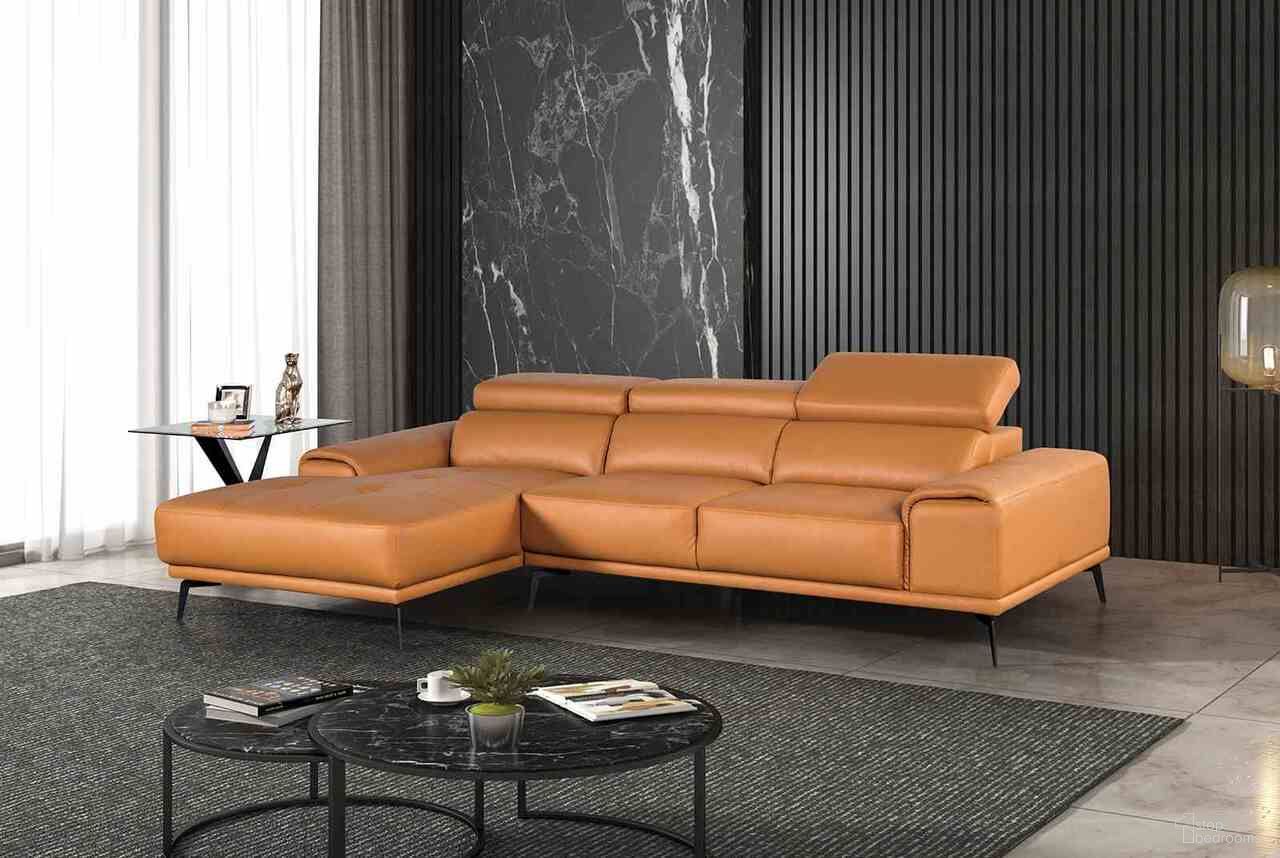 The appearance of Vadso Left Chaise Sectional In Tangerine designed by Furniture of America in the modern / contemporary interior design. This tangerine piece of furniture was selected by 1StopBedrooms from Vadso Collection to add a touch of cosiness and style into your home. Sku: FM69005LB-LCE;FM69005LB-RLV. Material: Leather.