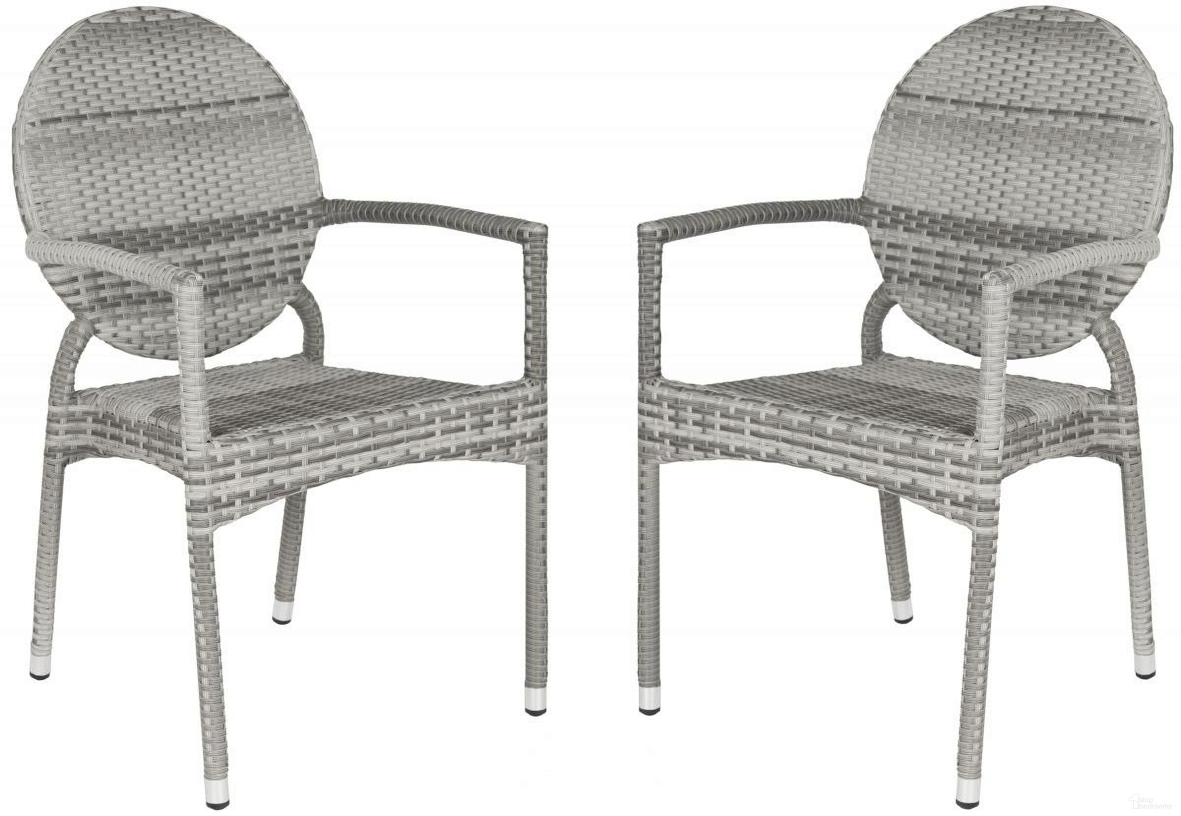 The appearance of Valdez Grey Indoor/Outdoor Stacking Arm Chair Set of 2 FOX5205B designed by Safavieh in the modern / contemporary interior design. This grey piece of furniture was selected by 1StopBedrooms from Valdez Collection to add a touch of cosiness and style into your home. Sku: FOX5205B-SET2. Material: Aluminum.