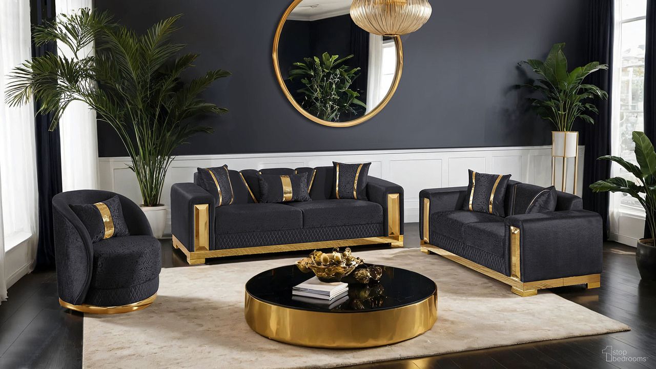 The appearance of Valdosta Living Room Set In Black and Gold designed by Furniture of America in the glam interior design. This black/gold piece of furniture was selected by 1StopBedrooms from Valdosta Collection to add a touch of cosiness and style into your home. Sku: FM67001BK-SF;FM67001BK-LV. Material: Fabric.